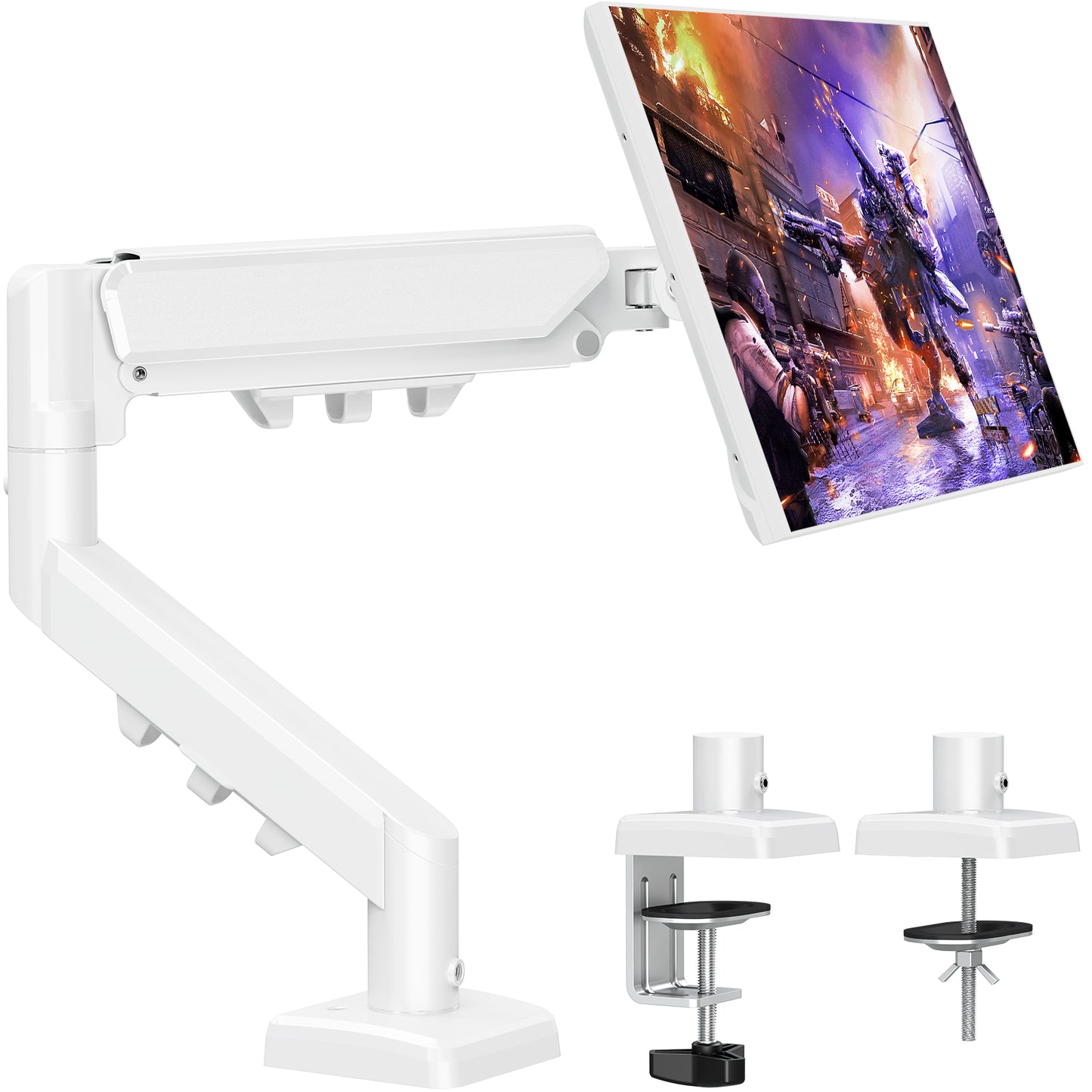 ELIVED Monitor Halterung für 13"-32" Monitor, Monitorhalterung Ideal für 2-9 kg Gaming PC Bildschirme mit VESA 75/100 mm, Gasfeder Monitor Arm mit Neigbar, Schwenkbar, Drehbar, Weiß, EV6013W-DE