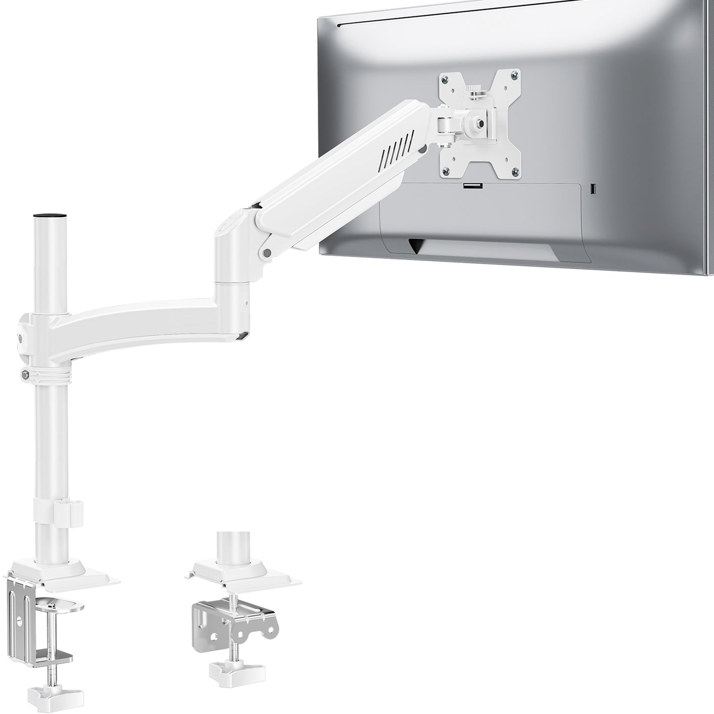 ELIVED Monitor Halterung für 13-32" Bildschirme, Gasfeder Monitor Arm hält 2-10 kg Monitor mit VESA 75/100mm, Höhenverstellbare Einarmig Monitorarm mit Neigbar, Schwenkbar, Drehbar, Weiß, EV6033W