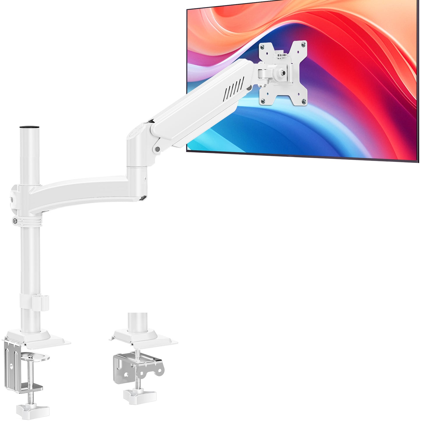 ELIVED Taller Monitor Stand Long Arms for 13-32 inch Screens, Height Adjustable, VESA 75/100mm, Single Monitor Arm Desk Mount with Tilt Swivel Rotation, Up to 10KG, White, EV6033W