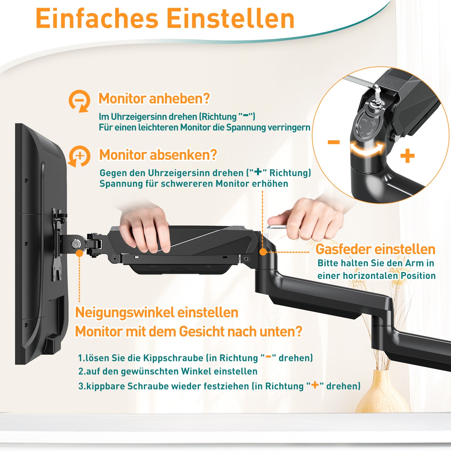 ELIVED Monitor Halterung 3 Monitore für 13-27 Zoll Bildschirme bis zu 9kg mit VESA 75/100, Gasdruckfeder 3 Monitorhalterung, Neigbar Schwenkbar Drehbar Höhenverstellbar Monitor Arm EV006