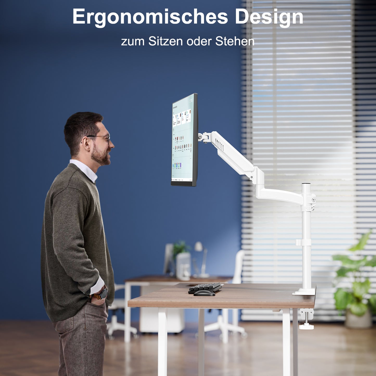 ELIVED Monitor Halterung für 13-32" Bildschirme, Gasfeder Monitor Arm hält 2-10 kg Monitor mit VESA 75/100mm, Höhenverstellbare Einarmig Monitorarm mit Neigbar, Schwenkbar, Drehbar, Weiß, EV6033W