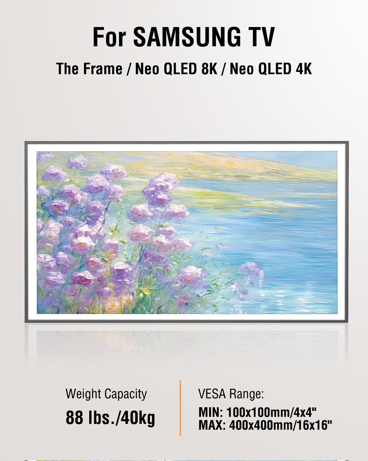 ELIVED Ultra Slim TV Wall Mount for Samsung The Frame/Neo QLED 8K/4K tvs, 0.98" Low Profile TV Mount, Wall Mount Bracket Max VESA 400x400mm, 88 lbs. Capacity, ±90°Rotation, YD3034.