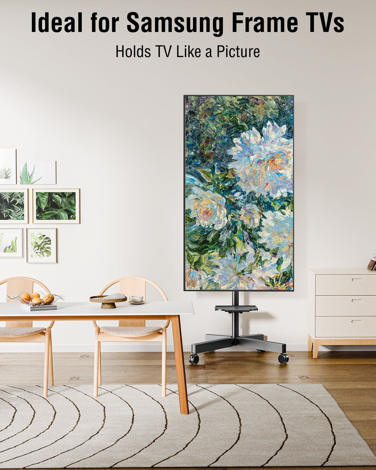 ELIVED Rolling TV Stand for Most 23"-60" TVs, Mobile TV Cart 90° Rotation Landscape to Portrait, Height Adjustable Floor TV Stand with Extendable Base, Max VESA 400x400mm, Up to 77 Lbs, YD2114B