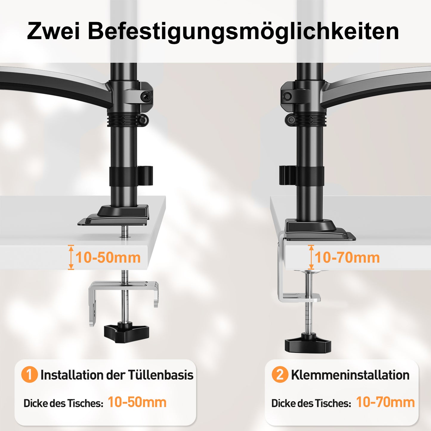 ELIVED Monitor Halterung 2 Monitore für 13-32" Bildschirme, Monitor Arm hält 2-10 kg Monitor mit VESA 75/100mm, Höhenverstellbare Dual Monitorarm mit Neigbar, Schwenkbar, Drehbar, EV6034B