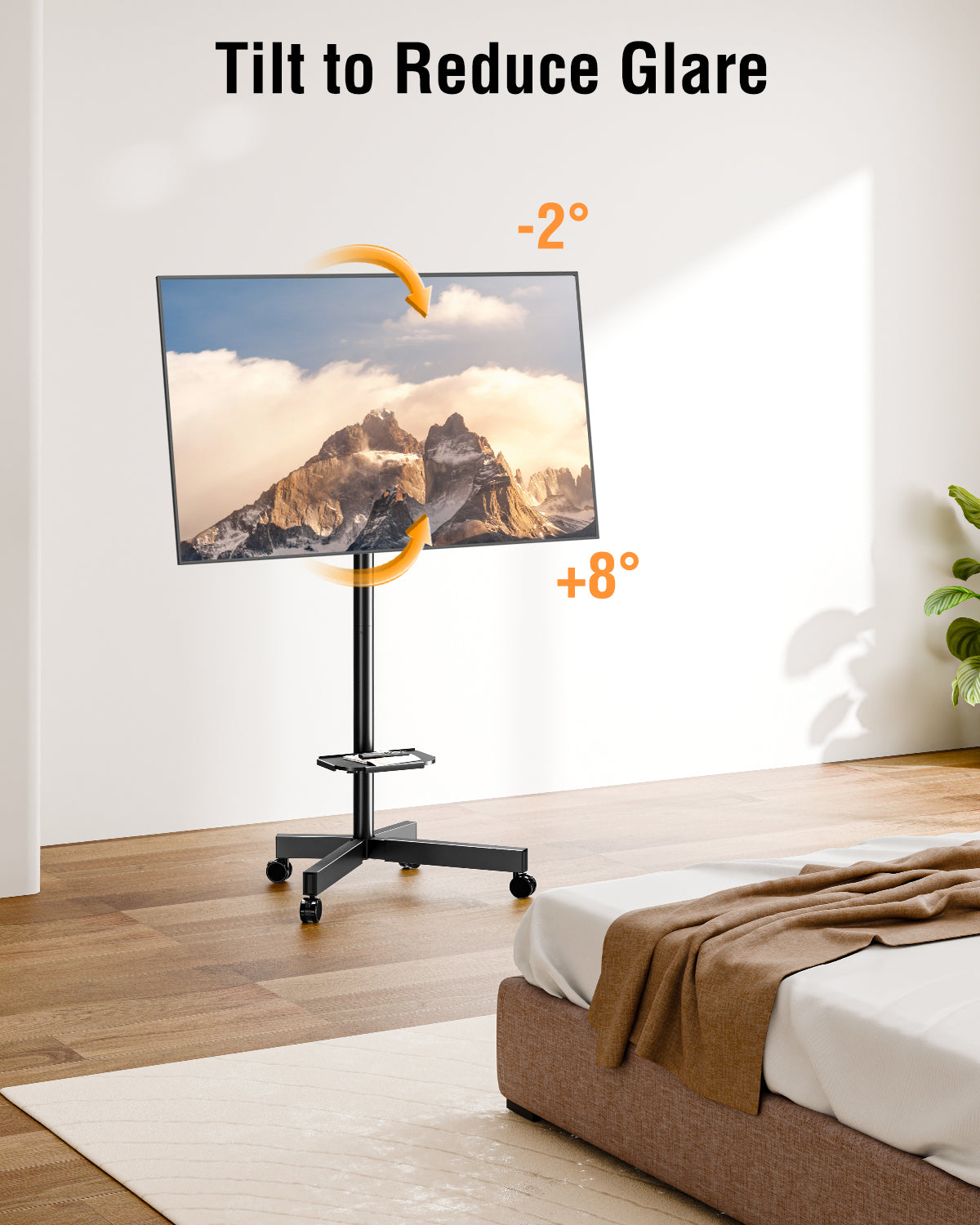 ELIVED Rolling TV Stand for Most 23"-60" TVs, Mobile TV Cart 90° Rotation Landscape to Portrait, Height Adjustable Floor TV Stand with Extendable Base, Max VESA 400x400mm, Up to 77 Lbs, YD2114B