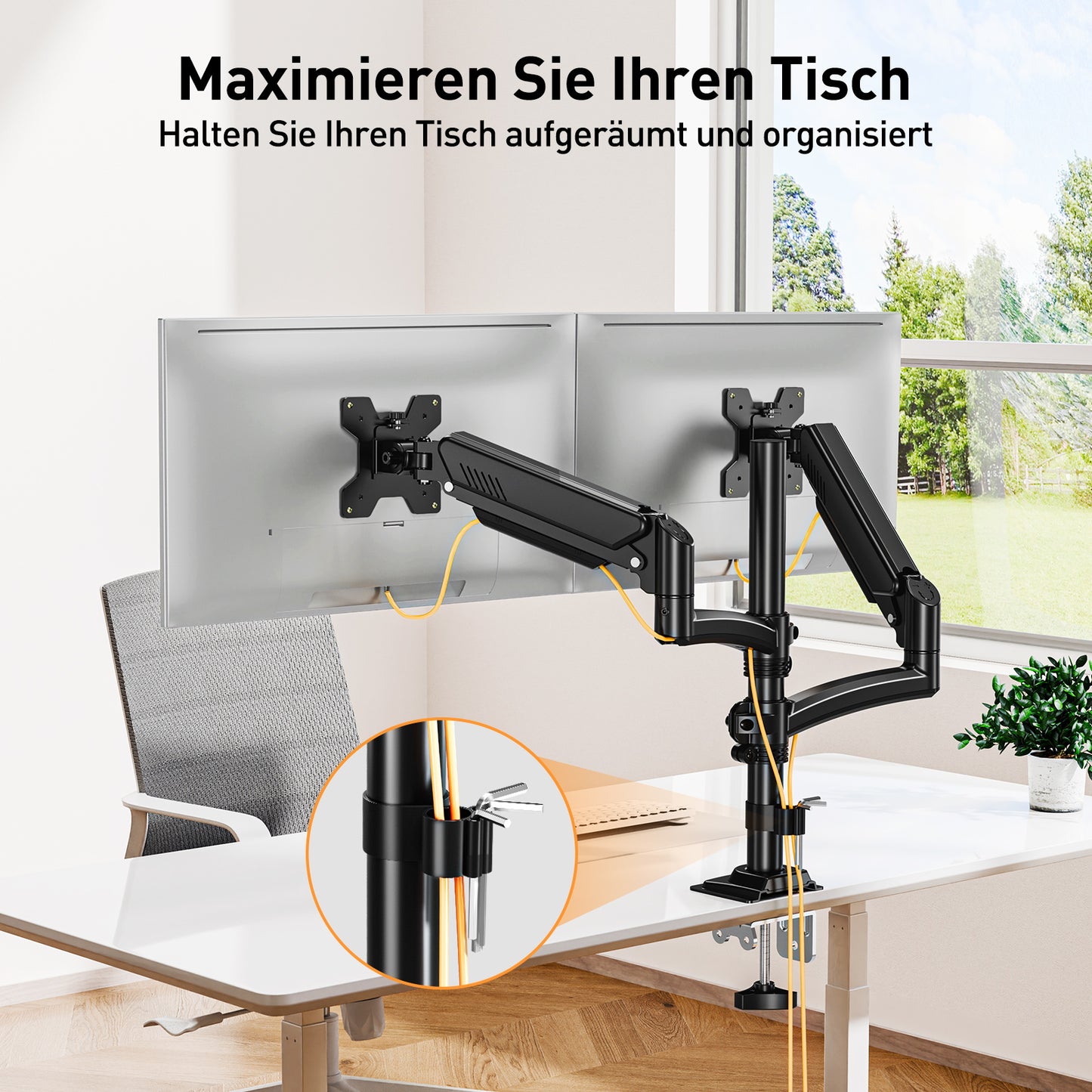ELIVED Monitor Halterung 2 Monitore für 13-32" Bildschirme, Monitor Arm hält 2-10 kg Monitor mit VESA 75/100mm, Höhenverstellbare Dual Monitorarm mit Neigbar, Schwenkbar, Drehbar, EV6034B