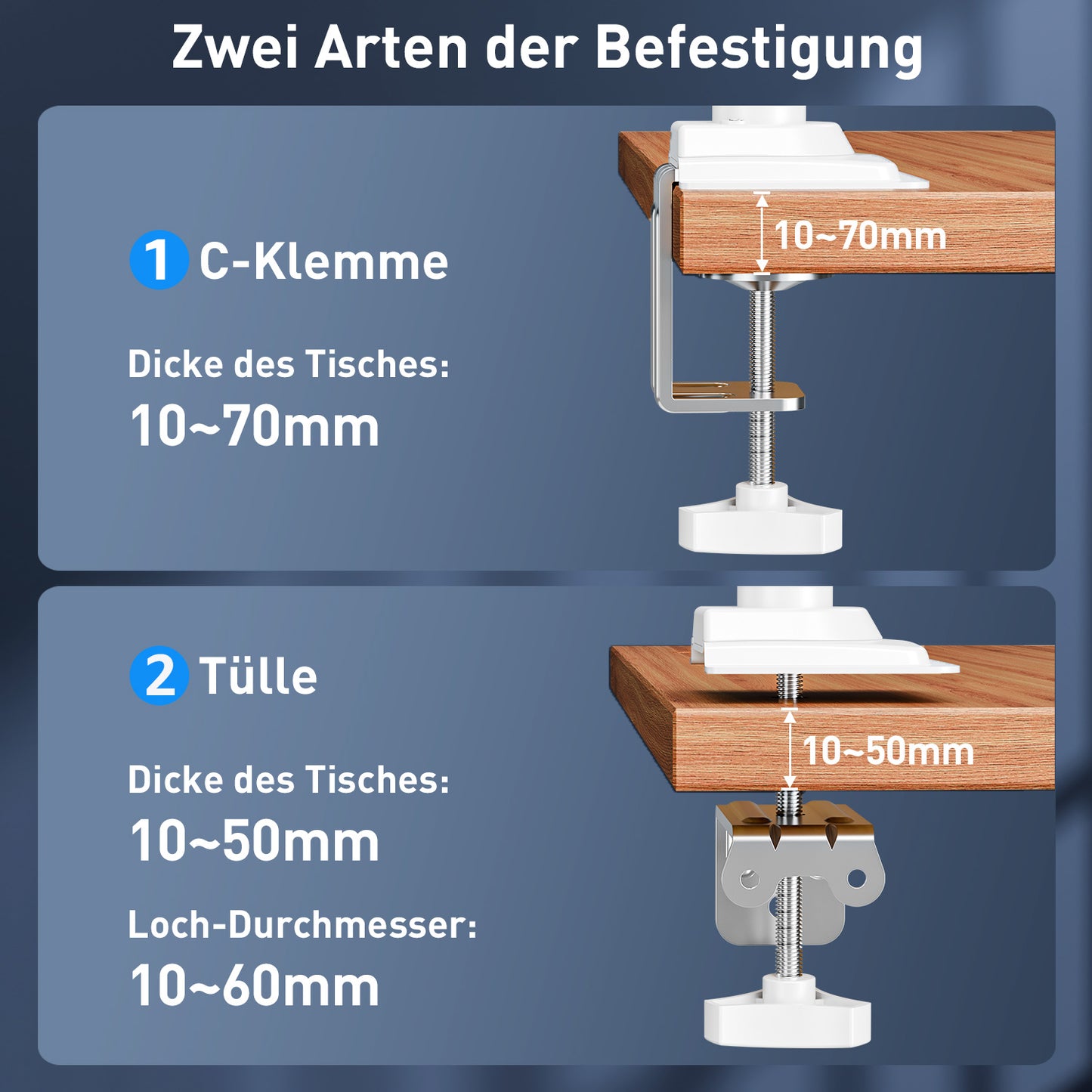 ELIVED Monitor Halterung für 13-32" Bildschirme, Gasfeder Monitor Arm hält 2-10 kg Monitor mit VESA 75/100mm, Höhenverstellbare Einarmig Monitorarm mit Neigbar, Schwenkbar, Drehbar, Weiß, EV6033W