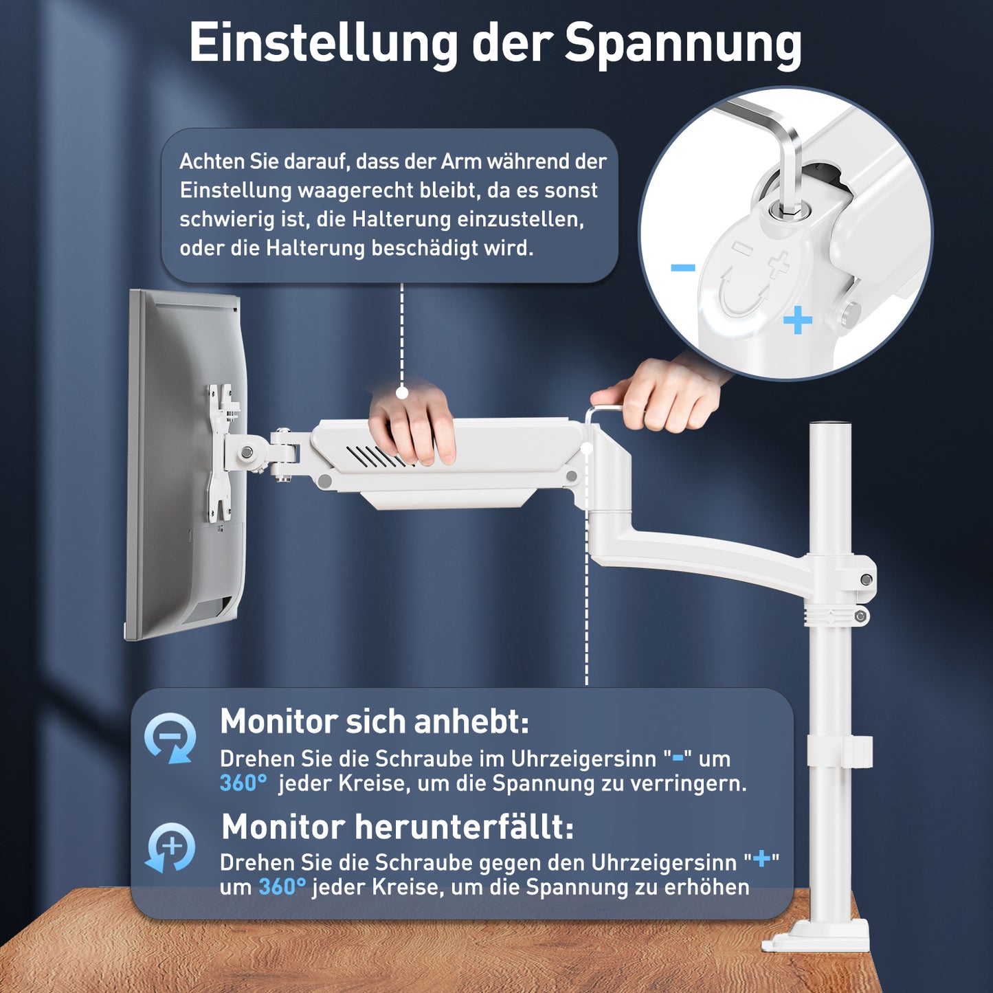 ELIVED Monitor Halterung für 13-32" Bildschirme, Gasfeder Monitor Arm hält 2-10 kg Monitor mit VESA 75/100mm, Höhenverstellbare Einarmig Monitorarm mit Neigbar, Schwenkbar, Drehbar, Weiß, EV6033W