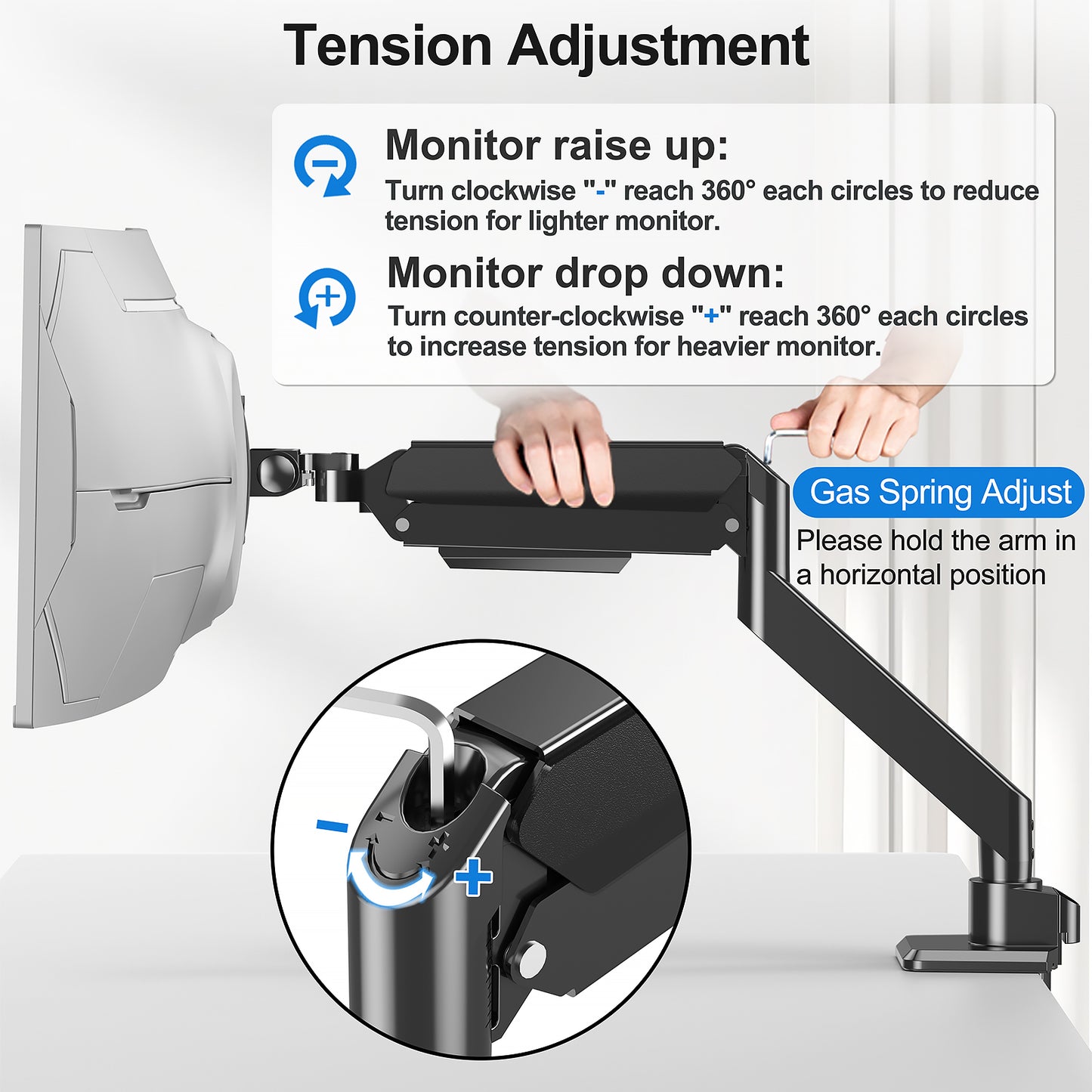 ErgoFocus Heavy Duty Monitor Mount for Max 49 inch Ultrawide Screens, Hold 2.2 to 44 lbs, Premium Single Monitor Arm for Samsung Odyssey G9 and More, Adjustable Gas Spring Desk Stand, VESA Mount