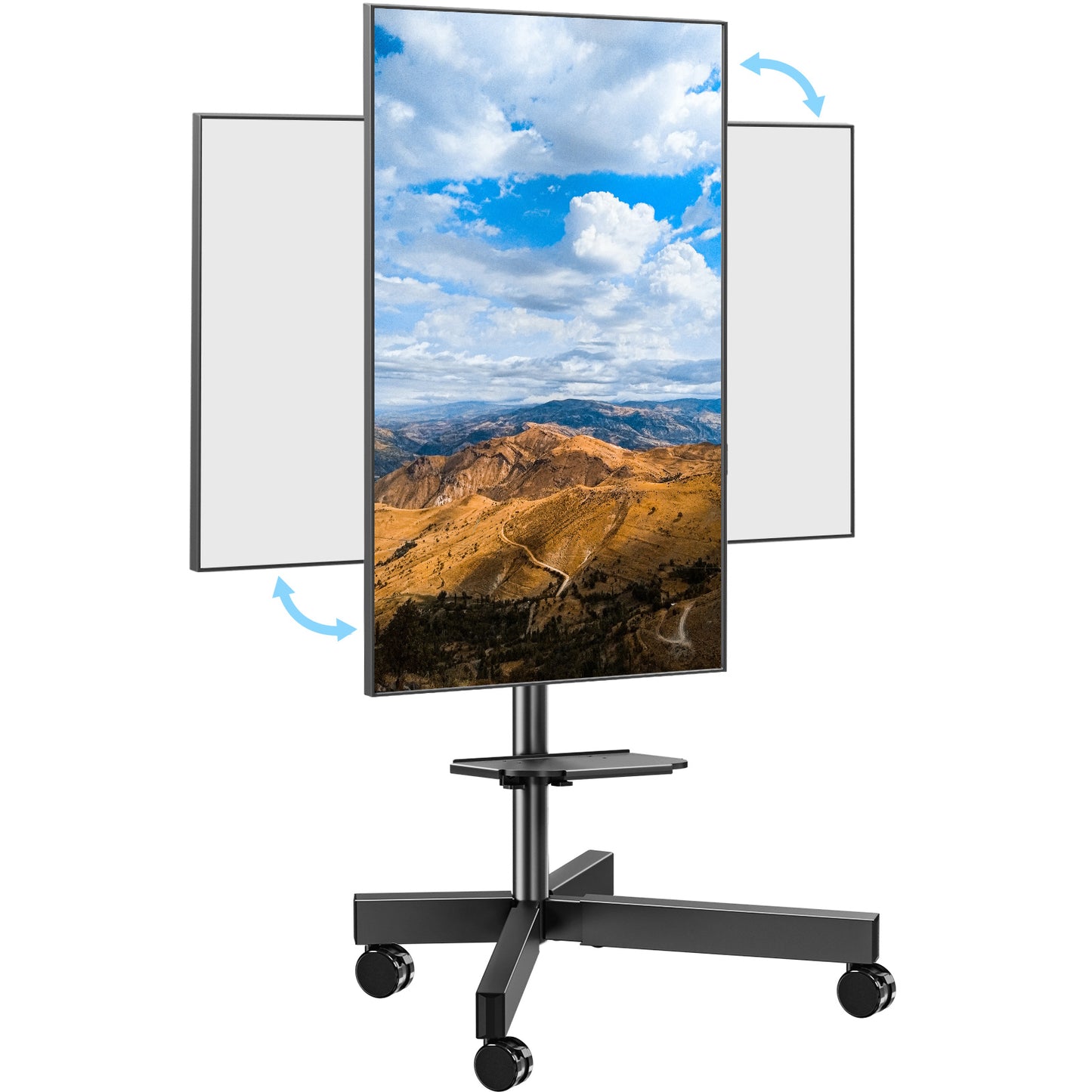 ELIVED Rolling TV Stand for Most 23"-60" TVs, Mobile TV Cart 90° Rotation Landscape to Portrait, Height Adjustable Floor TV Stand with Extendable Base, Max VESA 400x400mm, Up to 77 Lbs, YD2114B