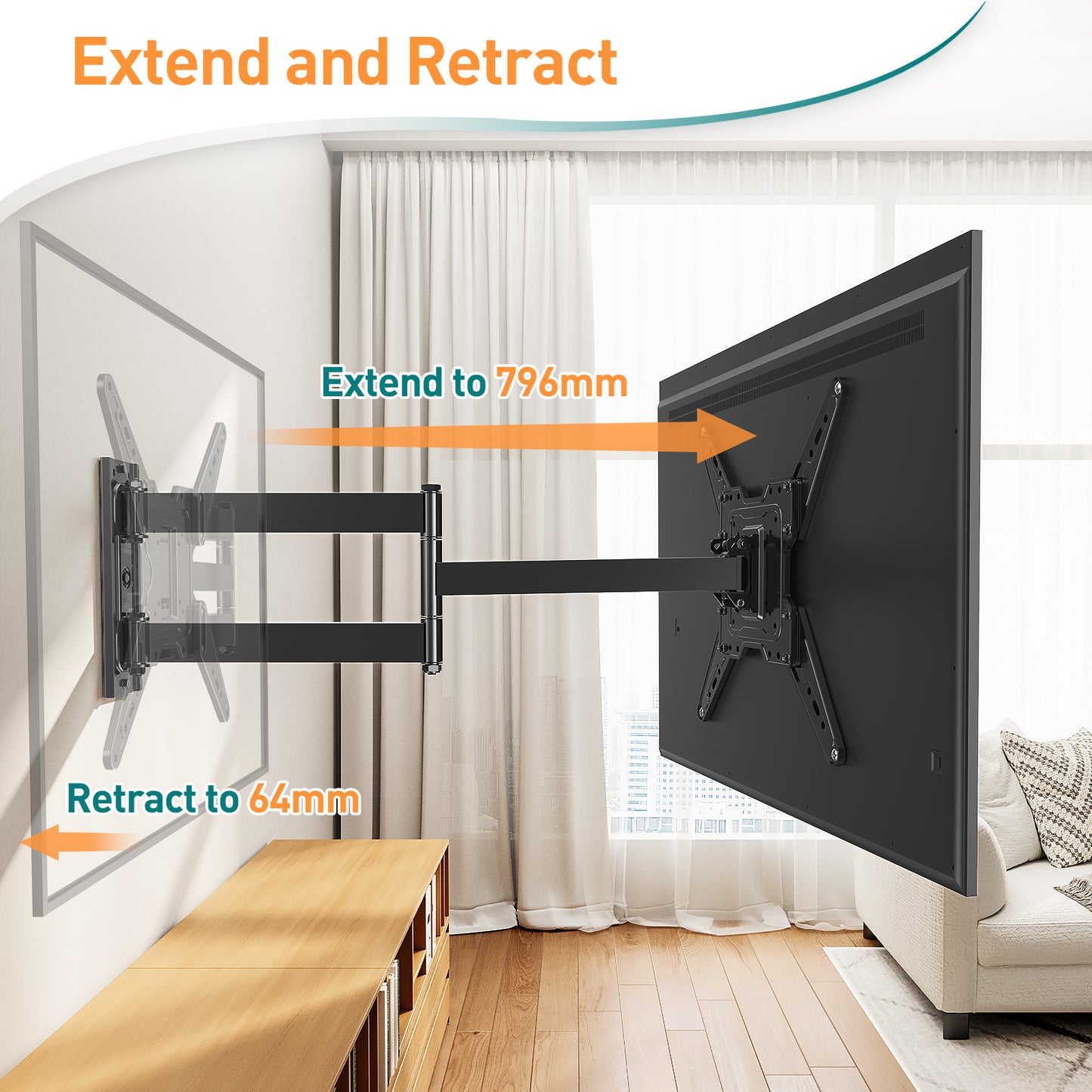 ELIVED TV Wall Bracket with 796mm Long Arm for Most 26-65 Inch TVs, Swivel and Tilt Long Extension TV Wall Mount, Full Motion Corner Wall Mount Max VESA 400x400mm up to 45kg