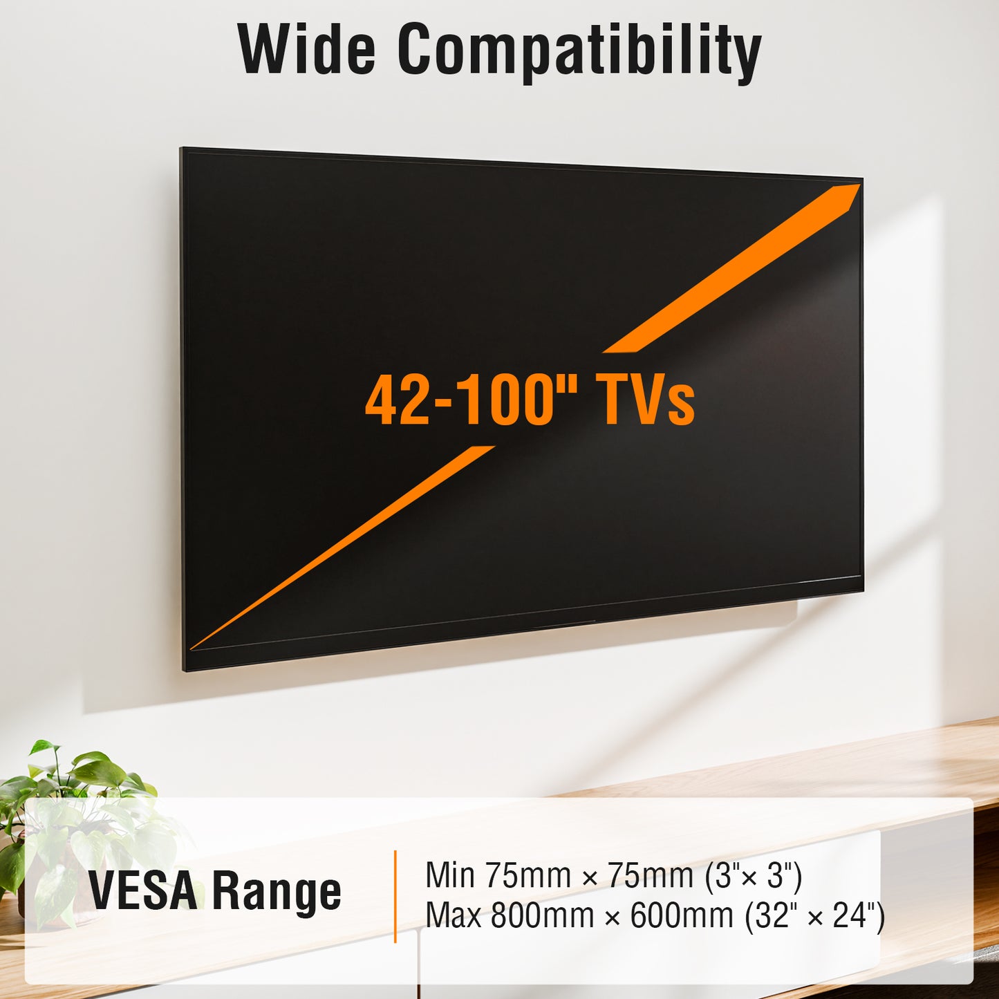 ELIVED Fixed TV Mount for Most 42-100 Inch Flat Screen tvs, Low Profile Wall Mount TV Bracket up to VESA 800x600mm and 199 lbs - Fits 16", 24", 32" Studs- Heavy Duty and Space Saving