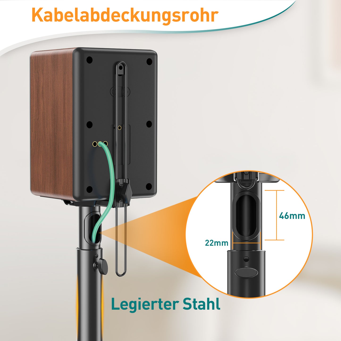 ELIVED Universal Lautsprecherständer höhenverstellbar bis 106cm, Boxenständer mit interner Kabelkanal für Regallautsprecher, 5kg Tragkraf, Schwarz, 1 Paar