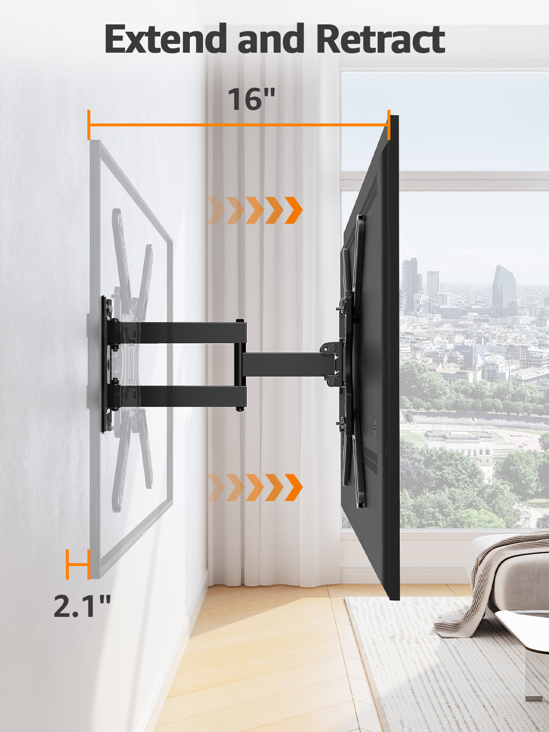 ELIVED Full Motion TV Wall Mount for Most 26-60 Inch TVs, Articulating Arms Swivel and Tilt tv Mount, Wall Mount Brackets Max VESA 400x400, Single Stud Perfect Center Design, Holds Up to 77 lbs.