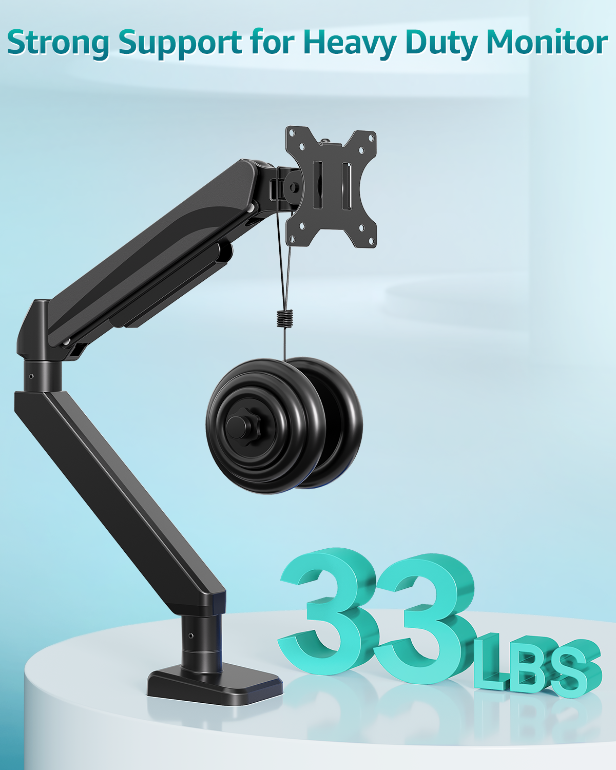 ErgoFocus Heavy Duty Single Monitor Arm for Max 42 Inch Screens, Monitor Mount for Desk Supports 4.4-33 lbs, Height Adjustable Ultrawide Monitors Stand with C-Clamp & Grommet Base, VESA Mount 70/100