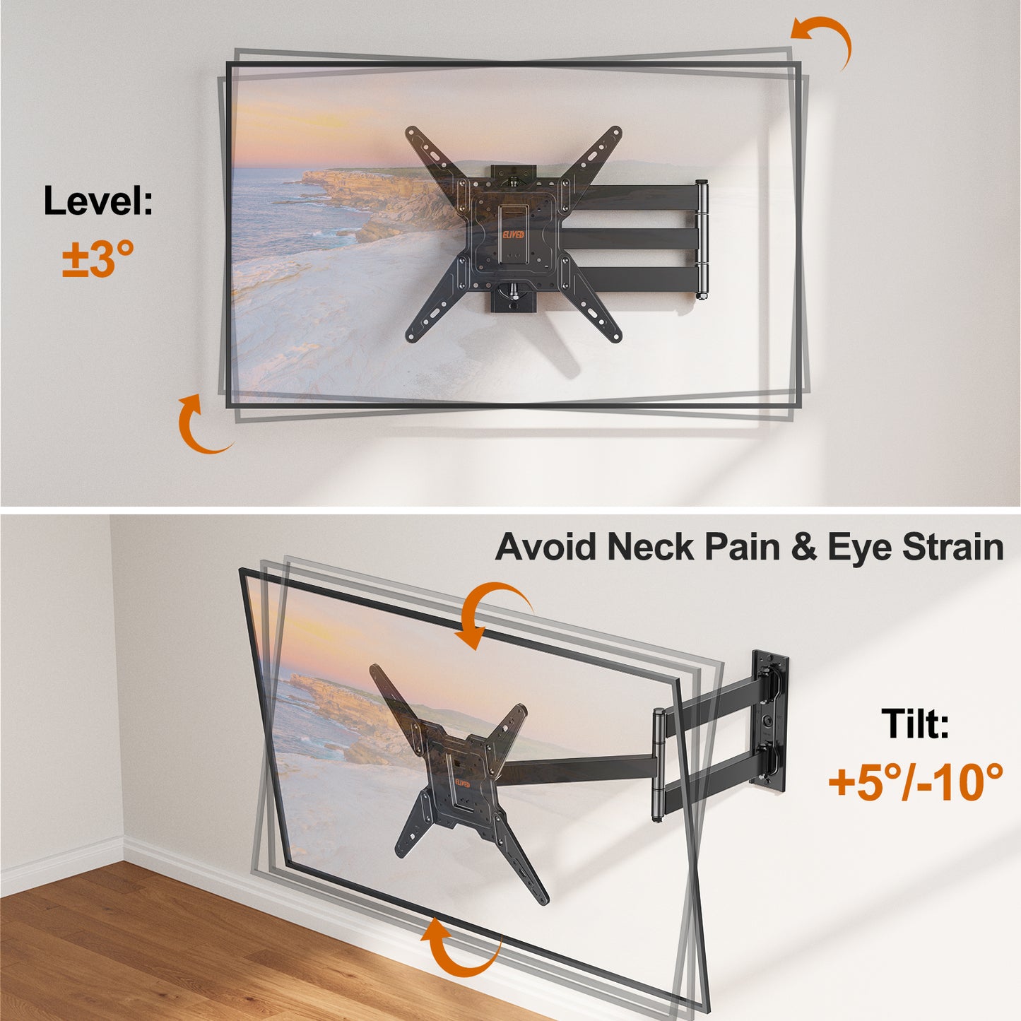 ELIVED 31.3 Inch Long Arm TV Mount for Most 32-65 Inch TVs YD1035