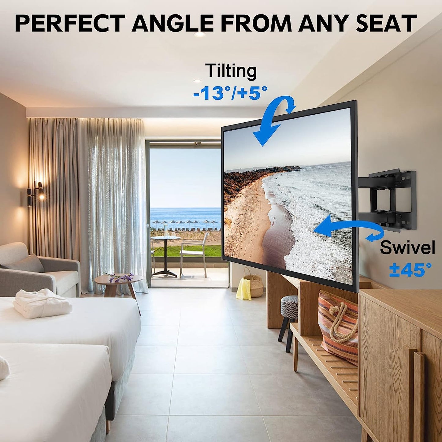 HOMOUNT Full Motion TV Wall Mount for Most 42-82 inch TVs, Wall Mount Bracket with Articulating Swivel and Tilt Fits 16" Stud, TV Mount Max VESA 600x400mm, Holds up to 100lbs