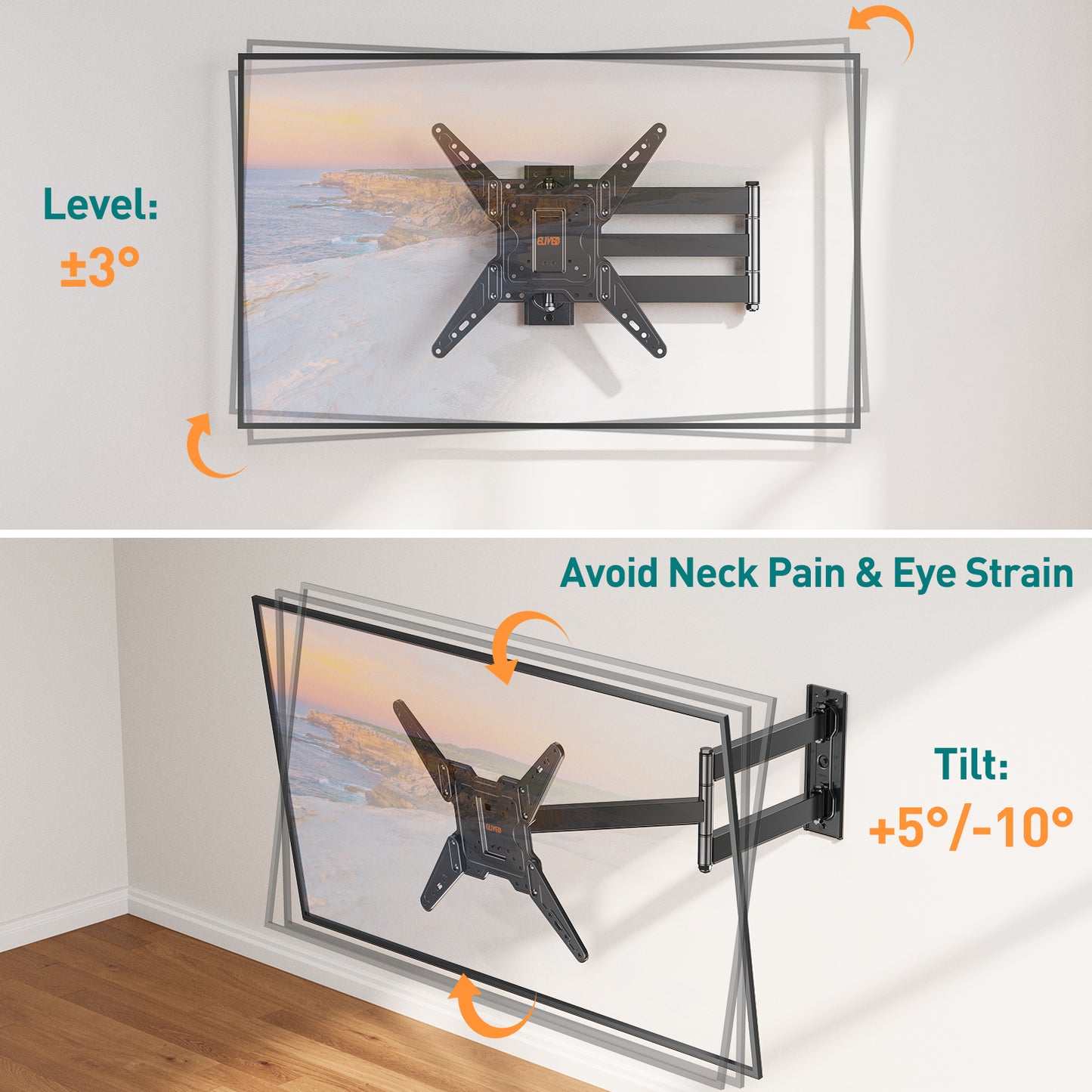 ELIVED TV Wall Bracket with 796mm Long Arm for Most 26-65 Inch TVs, Swivel and Tilt Long Extension TV Wall Mount, Full Motion Corner Wall Mount Max VESA 400x400mm up to 45kg