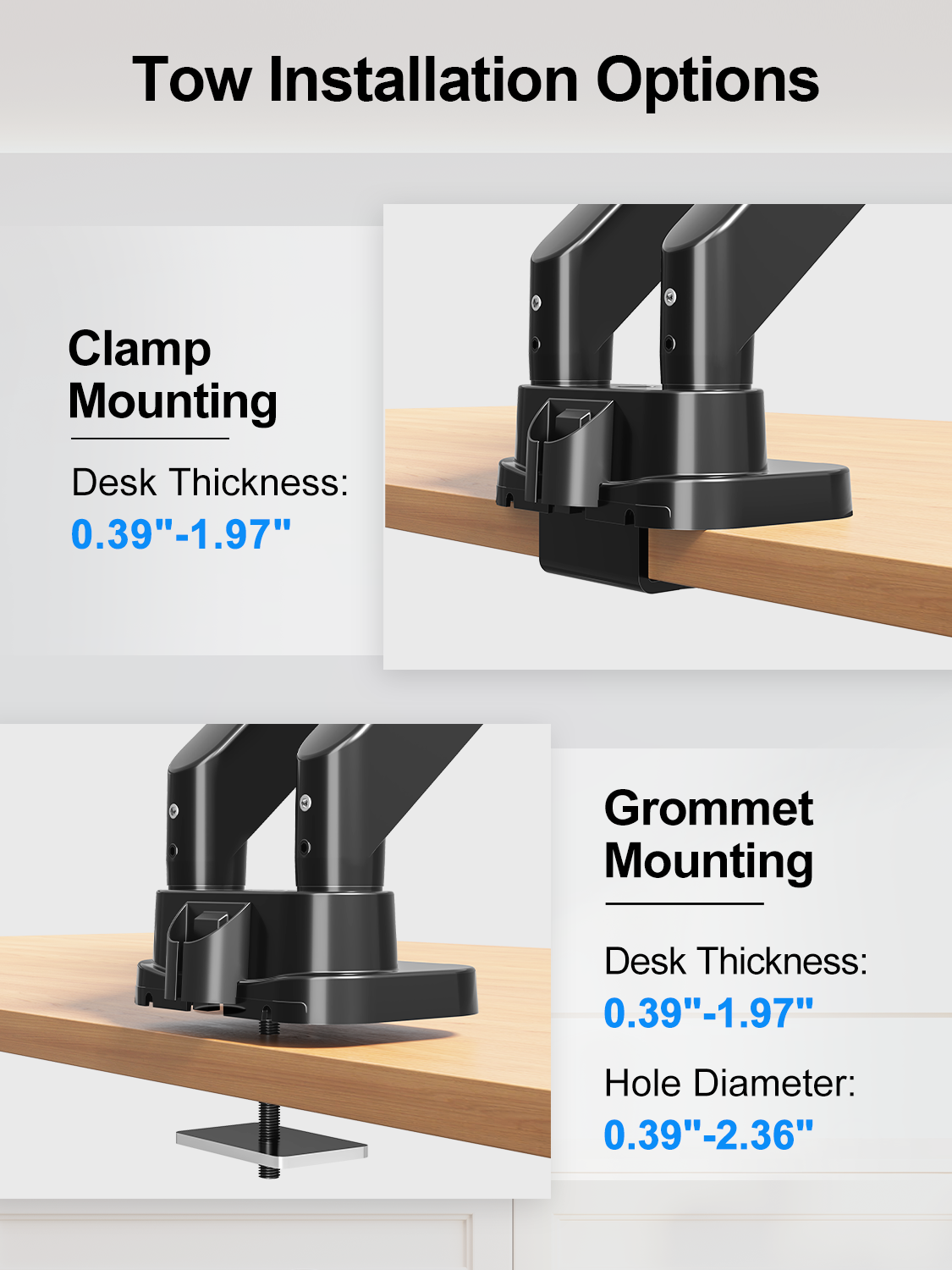 ErgoFocus Dual Monitor Mount Fits Max 39" Computer Screen, Hold 4.4-33 lbs Each Ultrawide Desk Mount, Adjustable Gas Spring Double Monitor Arm, Monitor Stand for 2 Monitors with USB, VESA