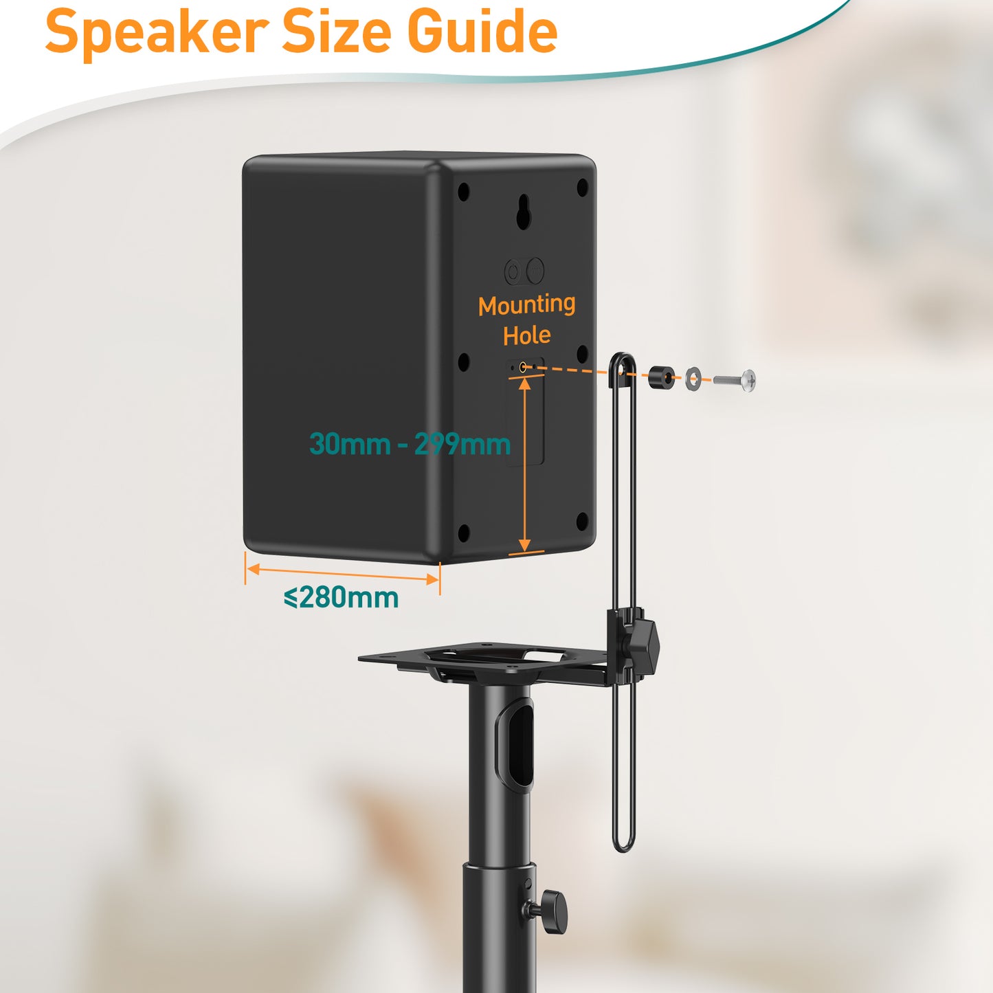 ELIVED Speaker Stands Height-Adjustable for Satellites up to 5 kg, Set of 2 Floor Stands, Universal Compatible with Samsung Sony, Holds Satellite & Small Bookshelf Speakers, Black EV5032