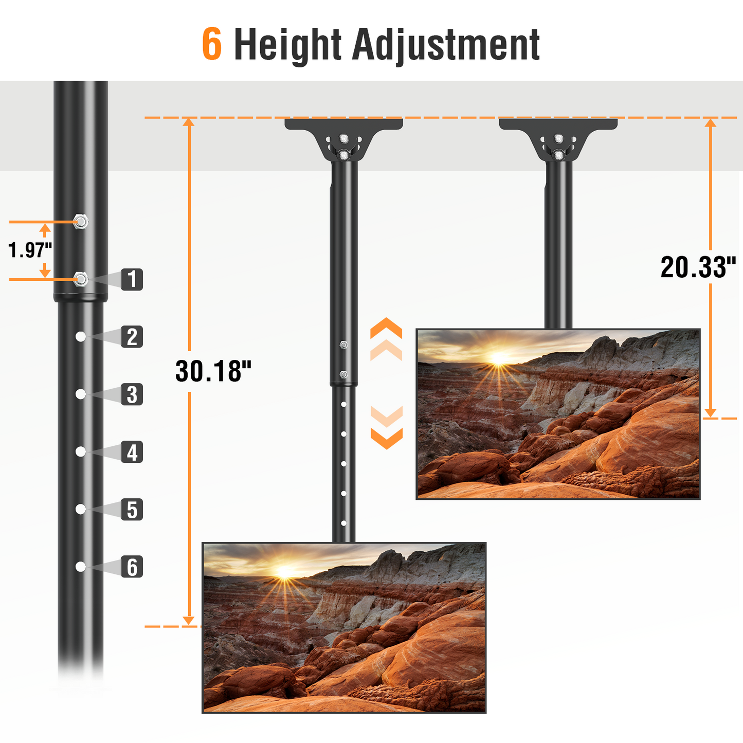 ELIVED Outdoor Ceiling TV Mount for Most 26-65 Inch TVs, Weatherproof TV Hanging Bracket Anti-Rust for Patio, Height Adjustable Ceiling Mount 360° Swivel and Tilt, Max VESA 400x400mm Up to 99 lbs.YD3015-OD