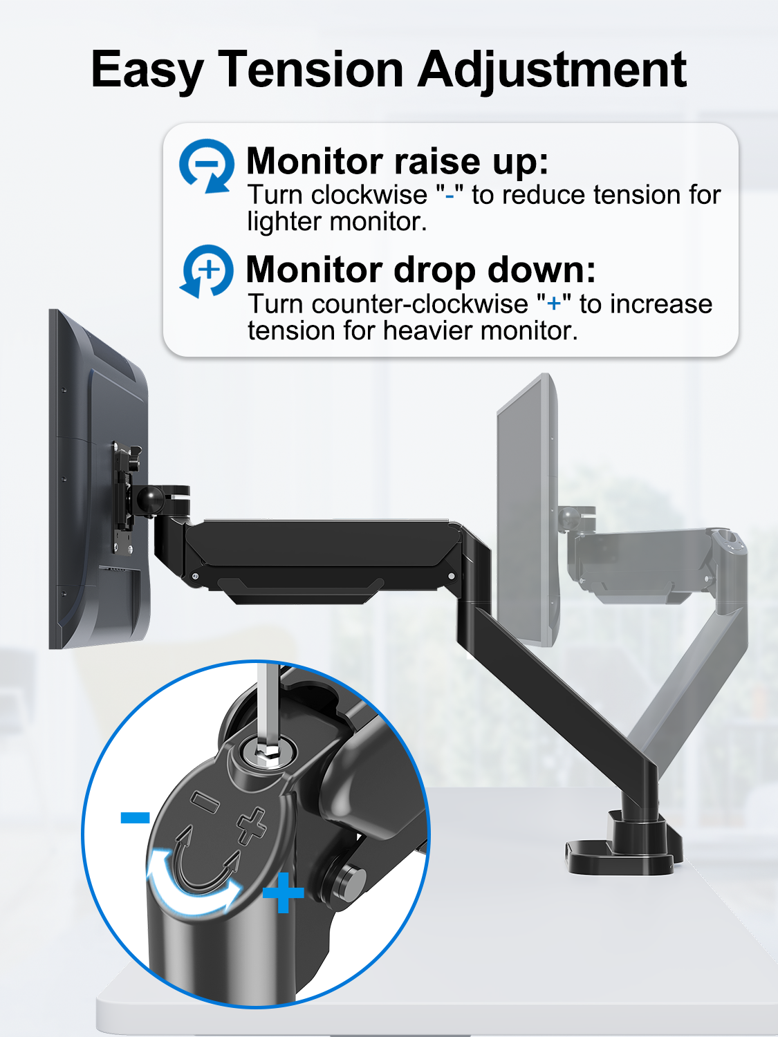 ErgoFocus Dual Monitor Mount Fits Max 39" Computer Screen, Hold 4.4-33 lbs Each Ultrawide Desk Mount, Adjustable Gas Spring Double Monitor Arm, Monitor Stand for 2 Monitors with USB, VESA