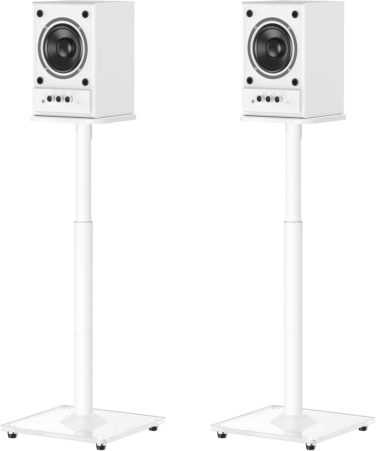 ELIVED Universal Lautsprecherständer höhenverstellbar bis 95cm, Boxenständer mit Glassockel & interner Kabelkanal für Regallautsprecher, 10kg Tragkraf, Weiß, 1 Paar