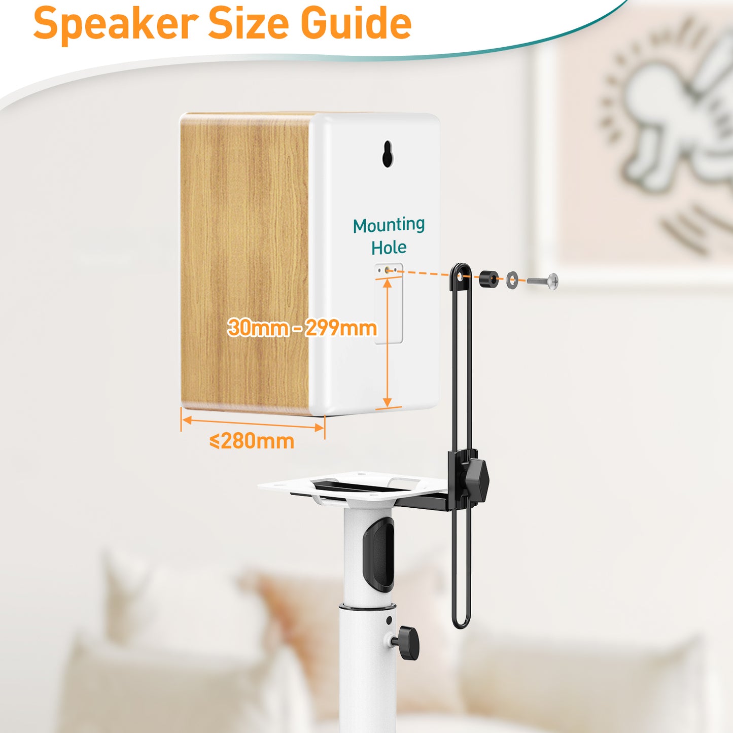 ELIVED Speaker Stands Height-Adjustable for Satellites up to 5 kg, Set of 2 Floor Stands, Universal Compatible with Samsung Sony, Holds Satellite & Small Bookshelf Speakers, White EV5032W