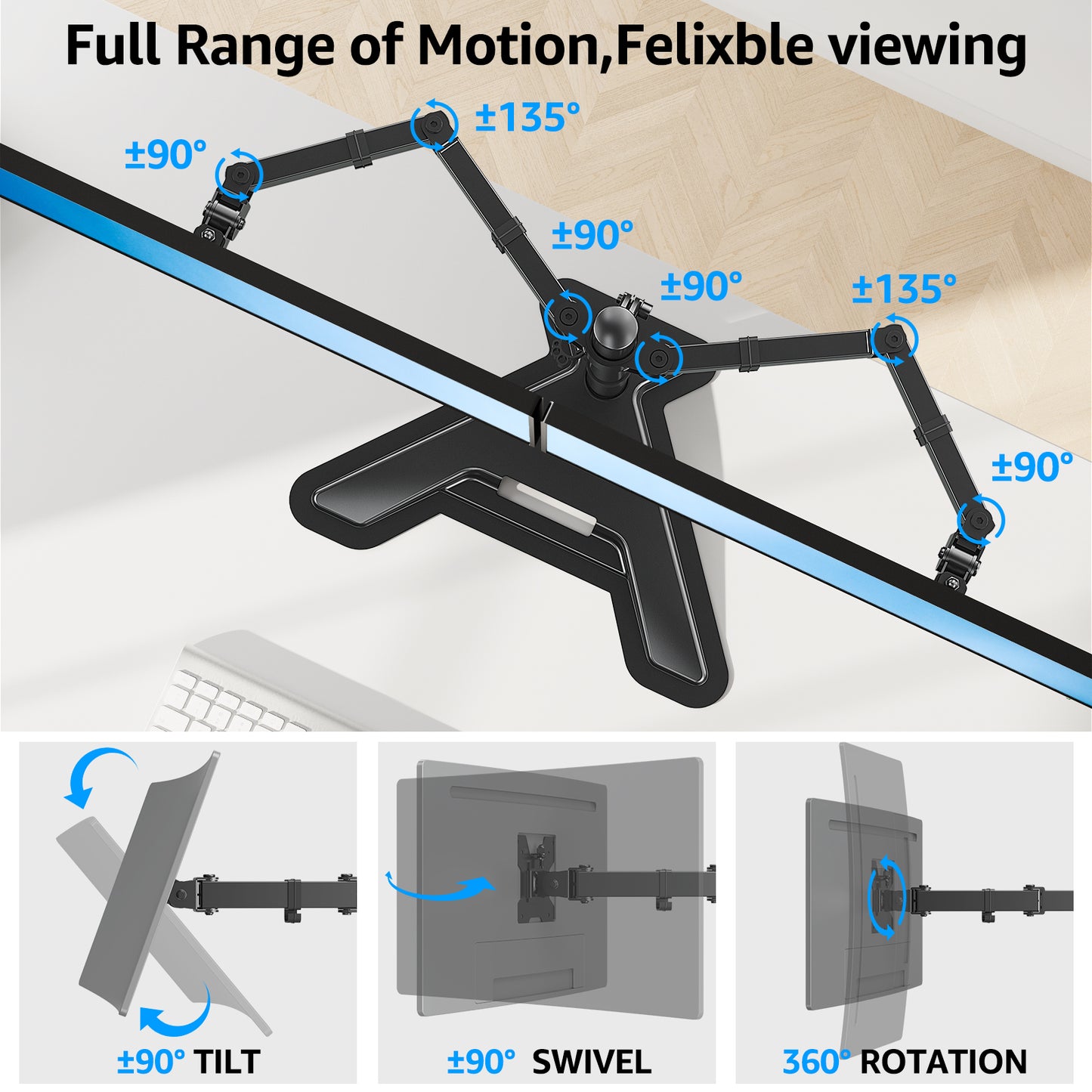 HOMOUNT Dual Monitor Stand, Freestanding & Height Adjustable Monitor Desk Mount, VESA Mount Computer Monitor Stand for 2 Screens, up to 27 inches