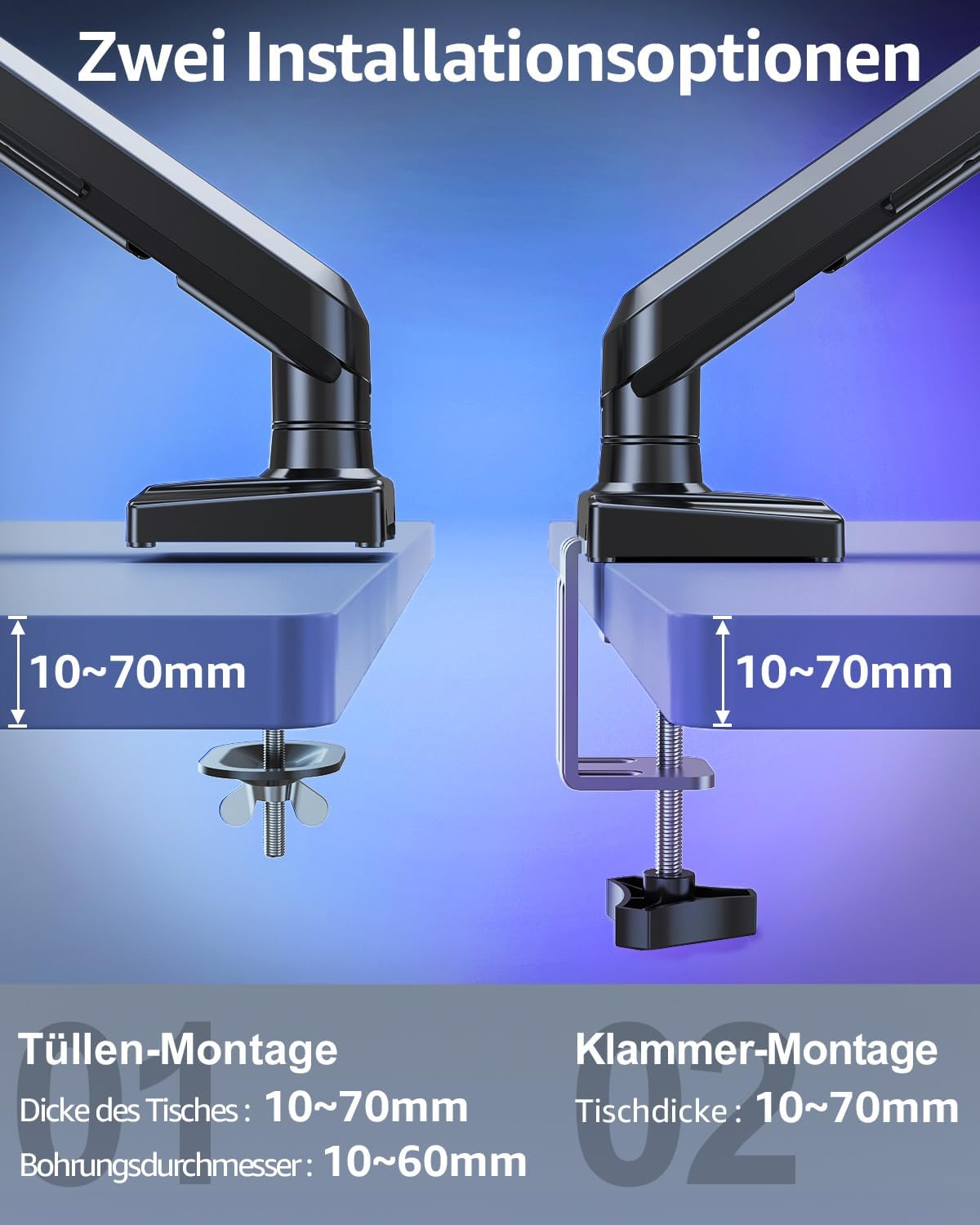 ELIVED EV6012B Monitor Mount 2 Monitors for 13-32 Inch Screens, Screen Mount 2 Monitors Holds 2-9 kg Monitor with VESA 75/100 mm, Gas Spring Monitor Arm with Tilt, Swivel, Rotatable