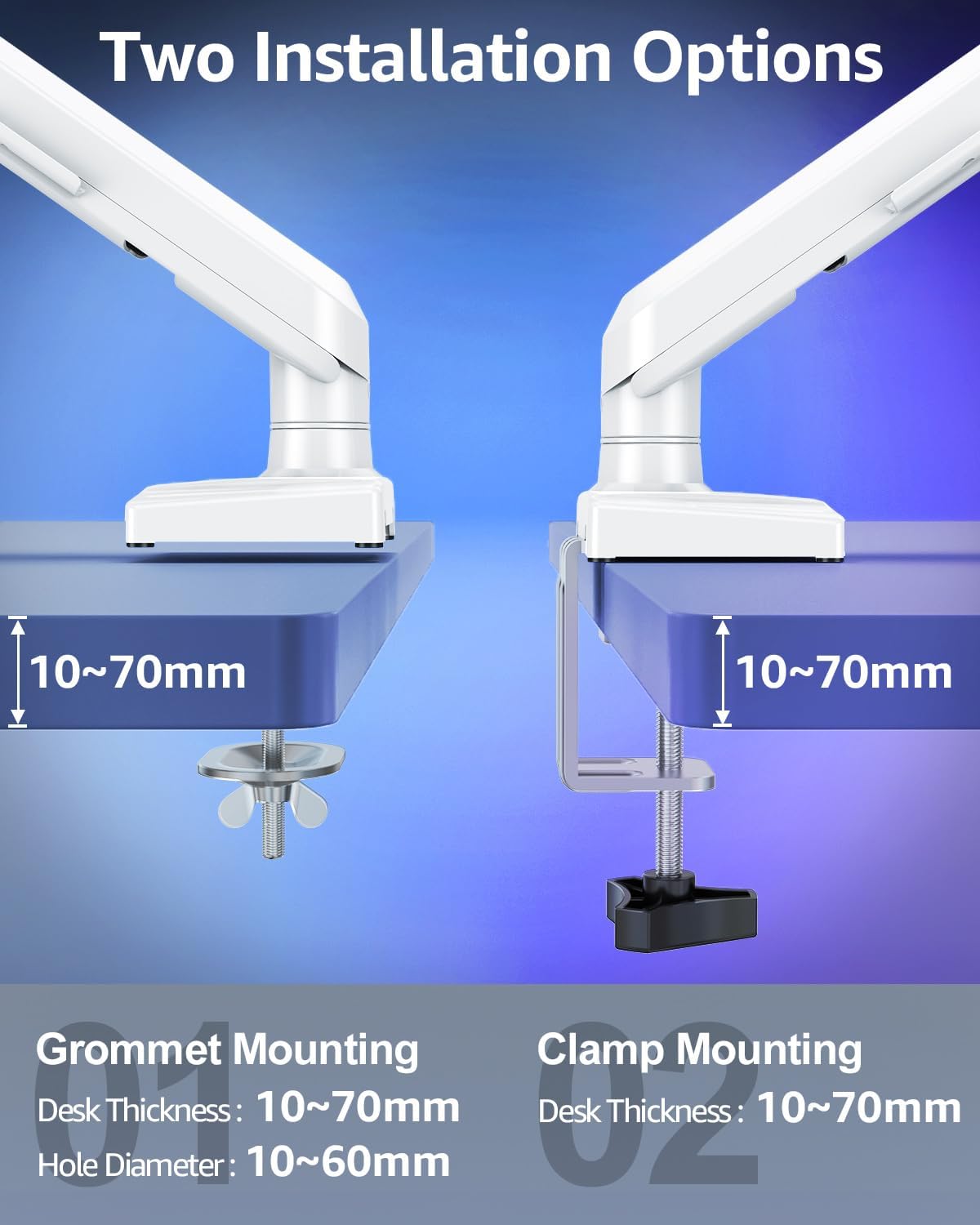 Freelift Dual Monitor Arm Desk Mount for 13-32 inch Screen, Height Adjustable Double Gas Spring Arm, Gaming Monitor Arm Holds 2-9kg, VESA 75x75 100x100 with C-clamp& Grommet, White EV6012W