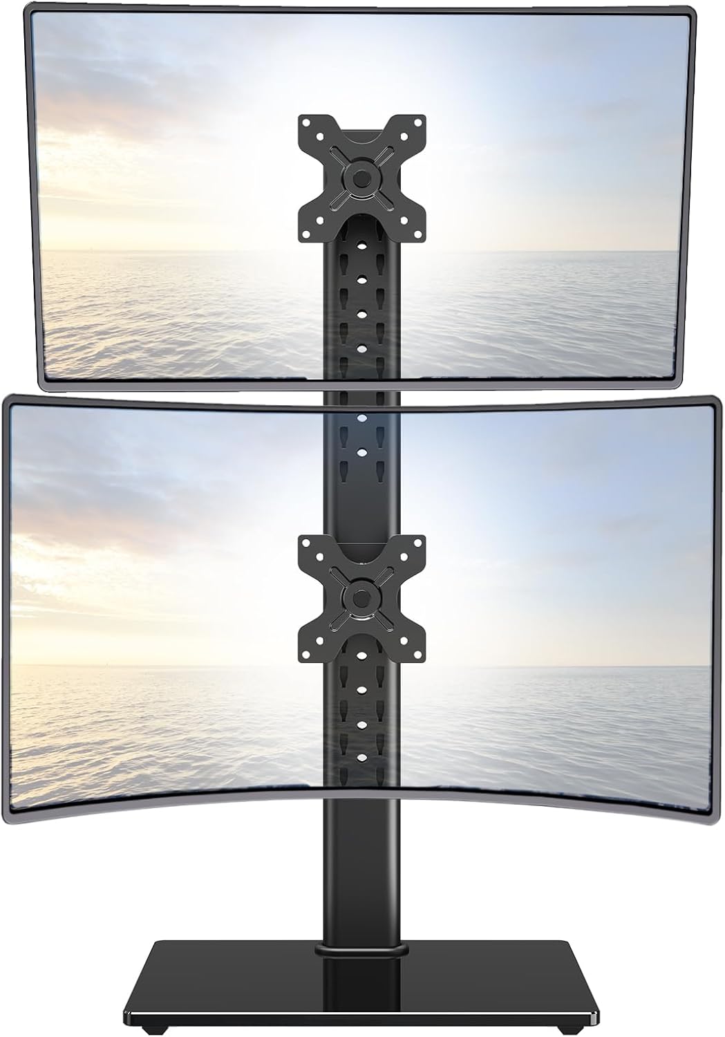 ErgoFocus Vertical Dual Monitor Stand Free-Standing Monitor Desk Mount with Height Adjustment