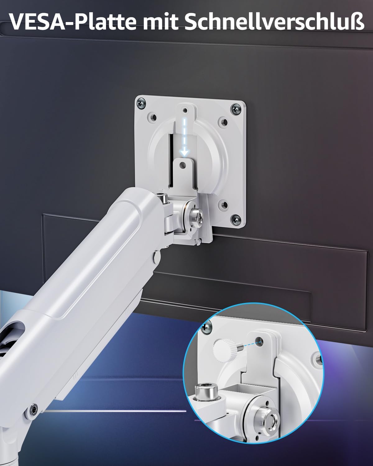 ELIVED EV6012W Monitor Mount 2 Monitors for 13-32 Inch Screens, Screen Mount 2 Monitors Holds 2-9 kg Monitor with VESA 75/100 mm, Gas Spring Monitor Arm with Tilting, Swivelling, Rotating, White