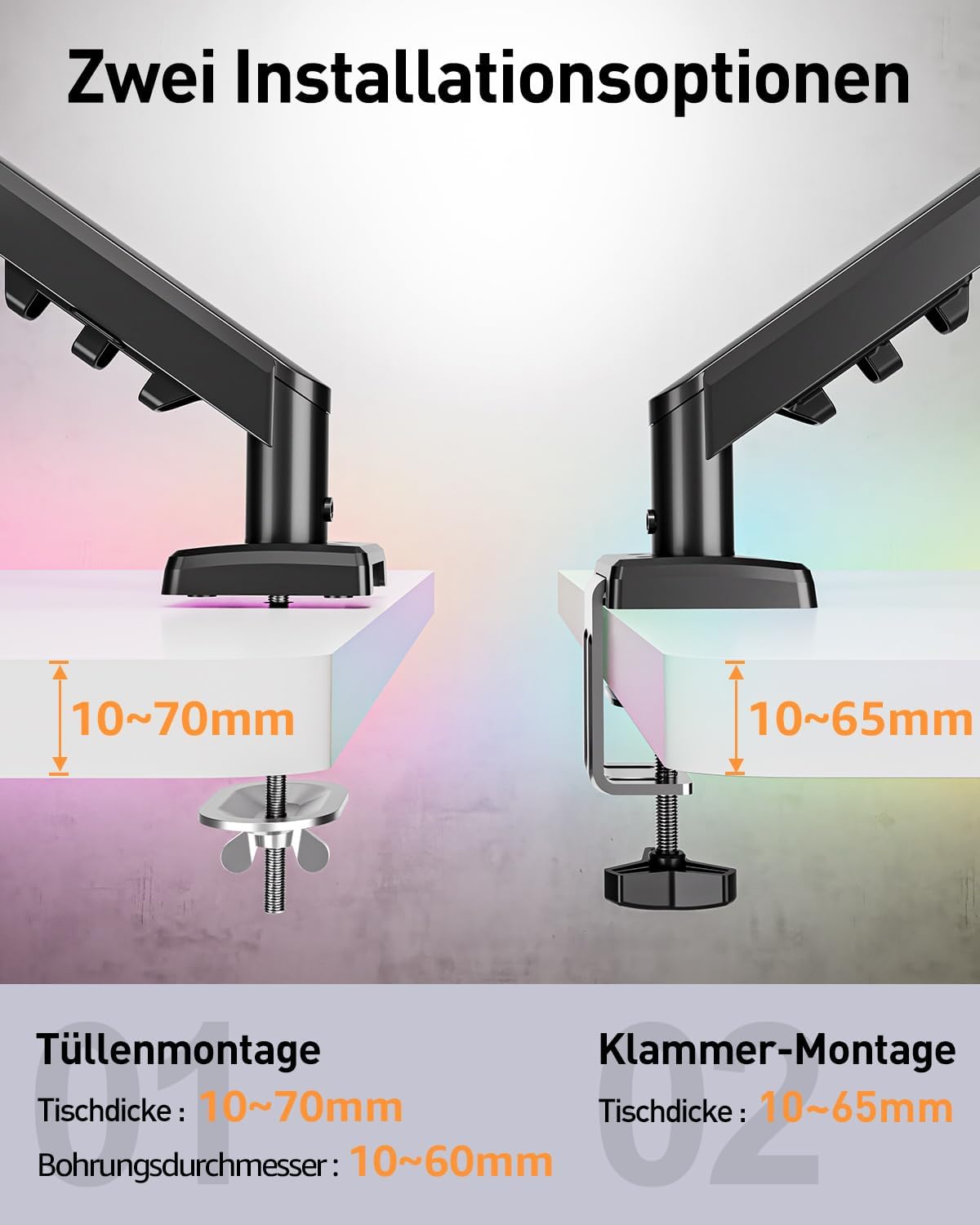 ELIVED EV6013B-DE Monitor Mount for 13 - 32 Inch Monitor, Ideal for 2-9 kg Gaming PC Screens with VESA 75/100 mm, Gas Spring Monitor Arm with Tilt, Swivel, Rotatable