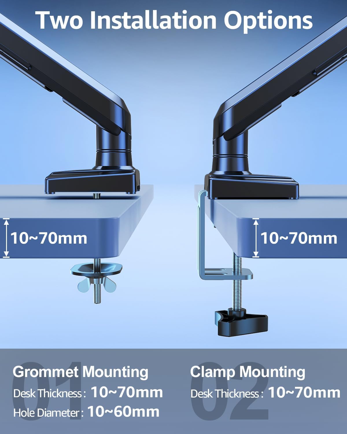 Freelift Single Arm Monitor Desk Mount for 13-32 inch Screen, Tool Free Height Adjustable Gas Spring Arm, Gaming Monitor Arm Holds 2-9kg, VESA 75 & 100mm, C-clamp & Grommet Options, Black