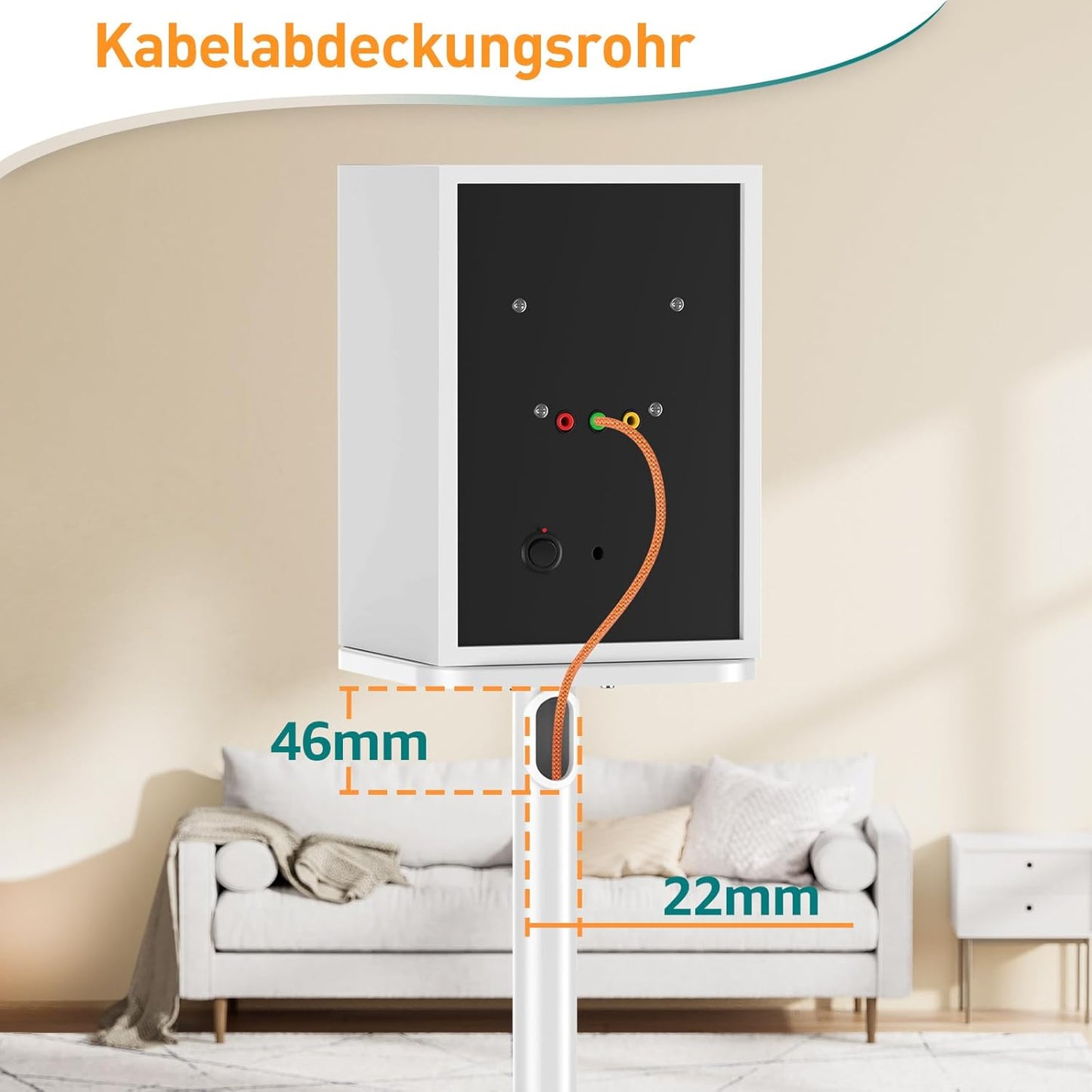 ELIVED Universal Lautsprecherständer höhenverstellbar bis 95cm, Boxenständer mit Glassockel & interner Kabelkanal für Regallautsprecher, 10kg Tragkraf, Weiß, 1 Paar