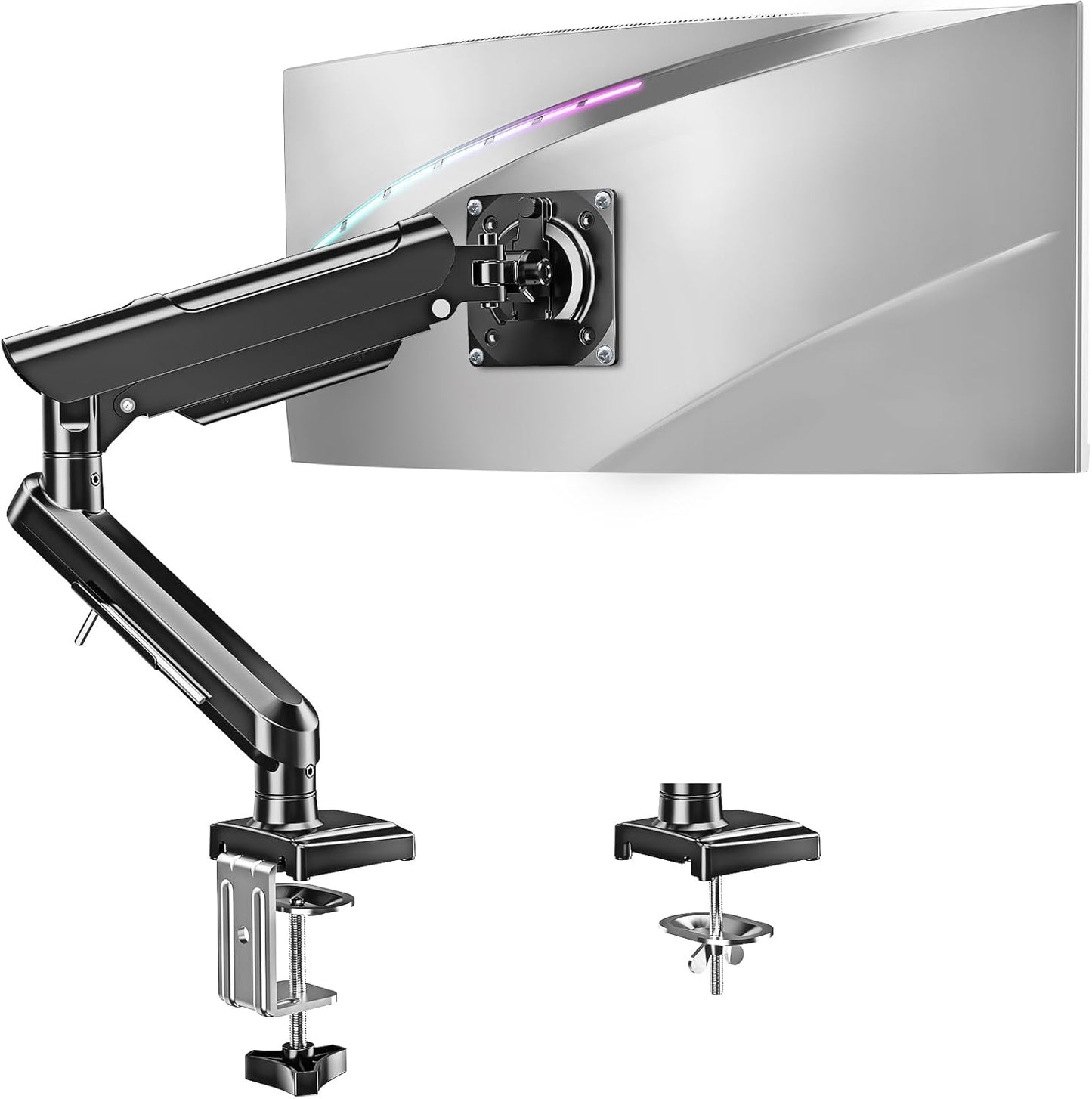 Freelift Single Arm Monitor Desk Mount for 13-32 inch Screen, Tool Free Height Adjustable Gas Spring Arm, Gaming Monitor Arm Holds 2-9kg, VESA 75 & 100mm, C-clamp & Grommet Options, Black