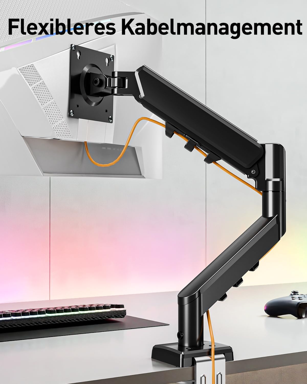 ELIVED EV6013B-DE Monitor Mount for 13 - 32 Inch Monitor, Ideal for 2-9 kg Gaming PC Screens with VESA 75/100 mm, Gas Spring Monitor Arm with Tilt, Swivel, Rotatable