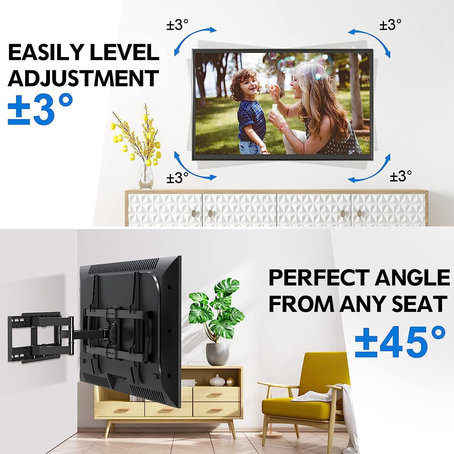 HOMOUNT Full Motion TV Wall Mount for Most 42-82 inch TVs, Wall Mount Bracket with Articulating Swivel and Tilt Fits 16" Stud, TV Mount Max VESA 600x400mm, Holds up to 100lbs