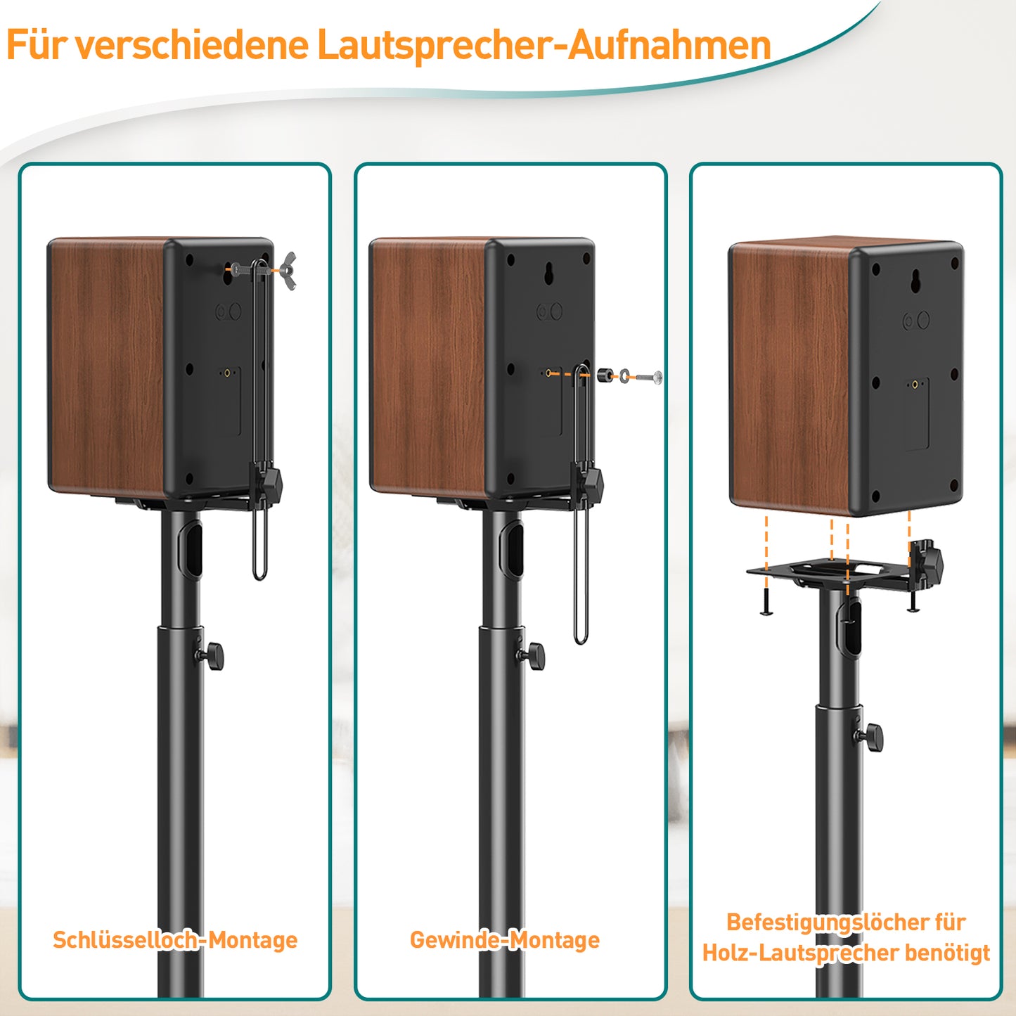 ELIVED Universal Lautsprecherständer höhenverstellbar bis 106cm, Boxenständer mit interner Kabelkanal für Regallautsprecher, 5kg Tragkraf, Schwarz, 1 Paar
