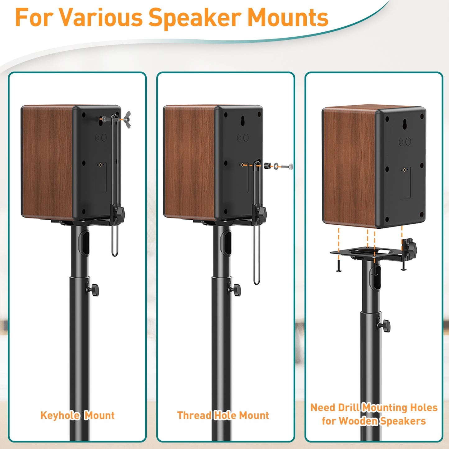ELIVED Speaker Stands Height-Adjustable for Satellites up to 5 kg, Set of 2 Floor Stands, Universal Compatible with Samsung Sony, Holds Satellite & Small Bookshelf Speakers, Black EV5032