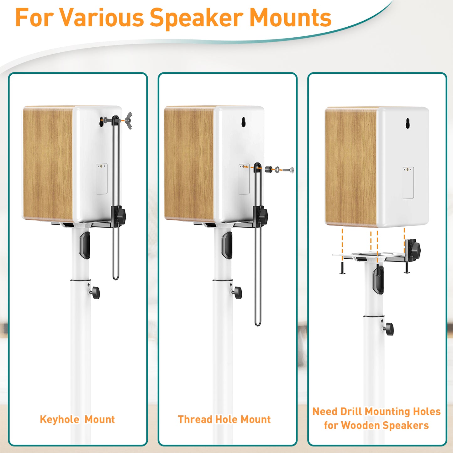 ELIVED Speaker Stands Height-Adjustable for Satellites up to 5 kg, Set of 2 Floor Stands, Universal Compatible with Samsung Sony, Holds Satellite & Small Bookshelf Speakers, White EV5032W