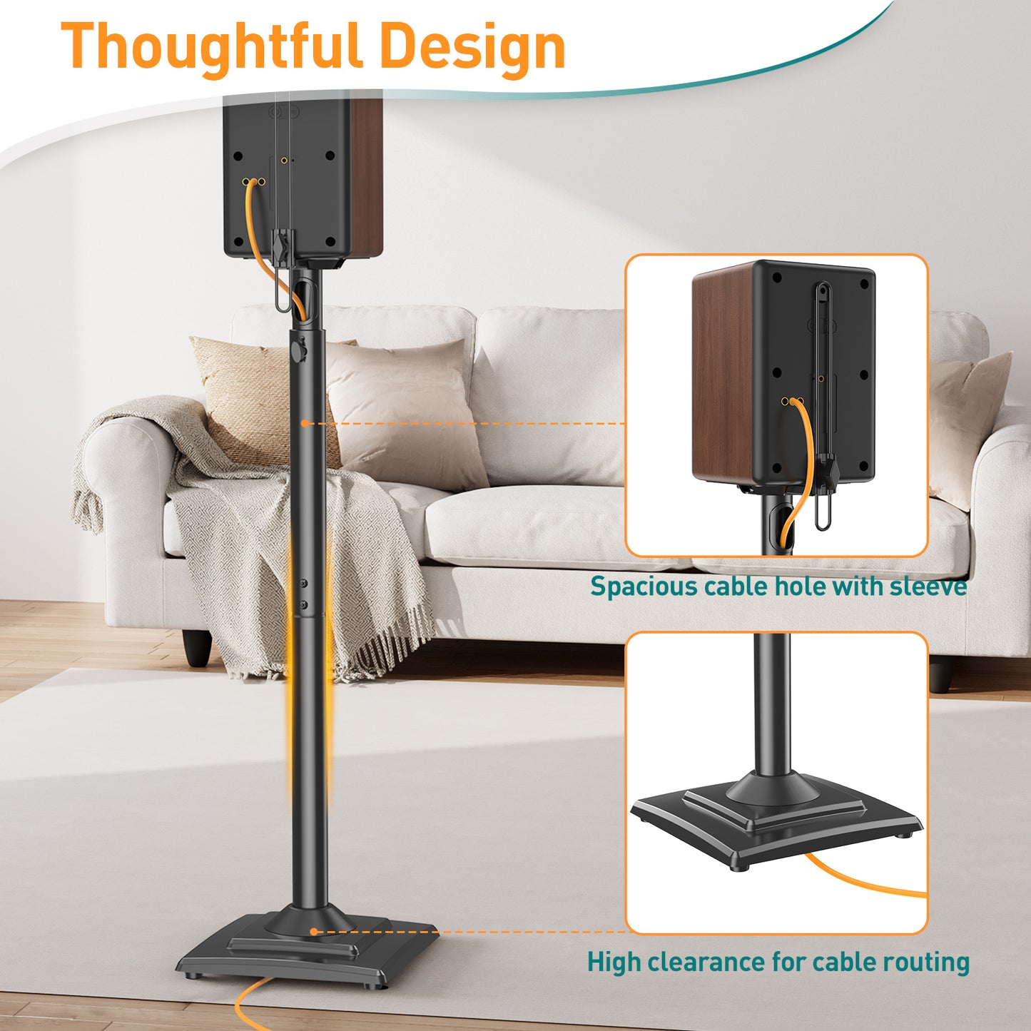 ELIVED Speaker Stands Height-Adjustable for Satellites up to 5 kg, Set of 2 Floor Stands, Universal Compatible with Samsung Sony, Holds Satellite & Small Bookshelf Speakers, Black EV5032