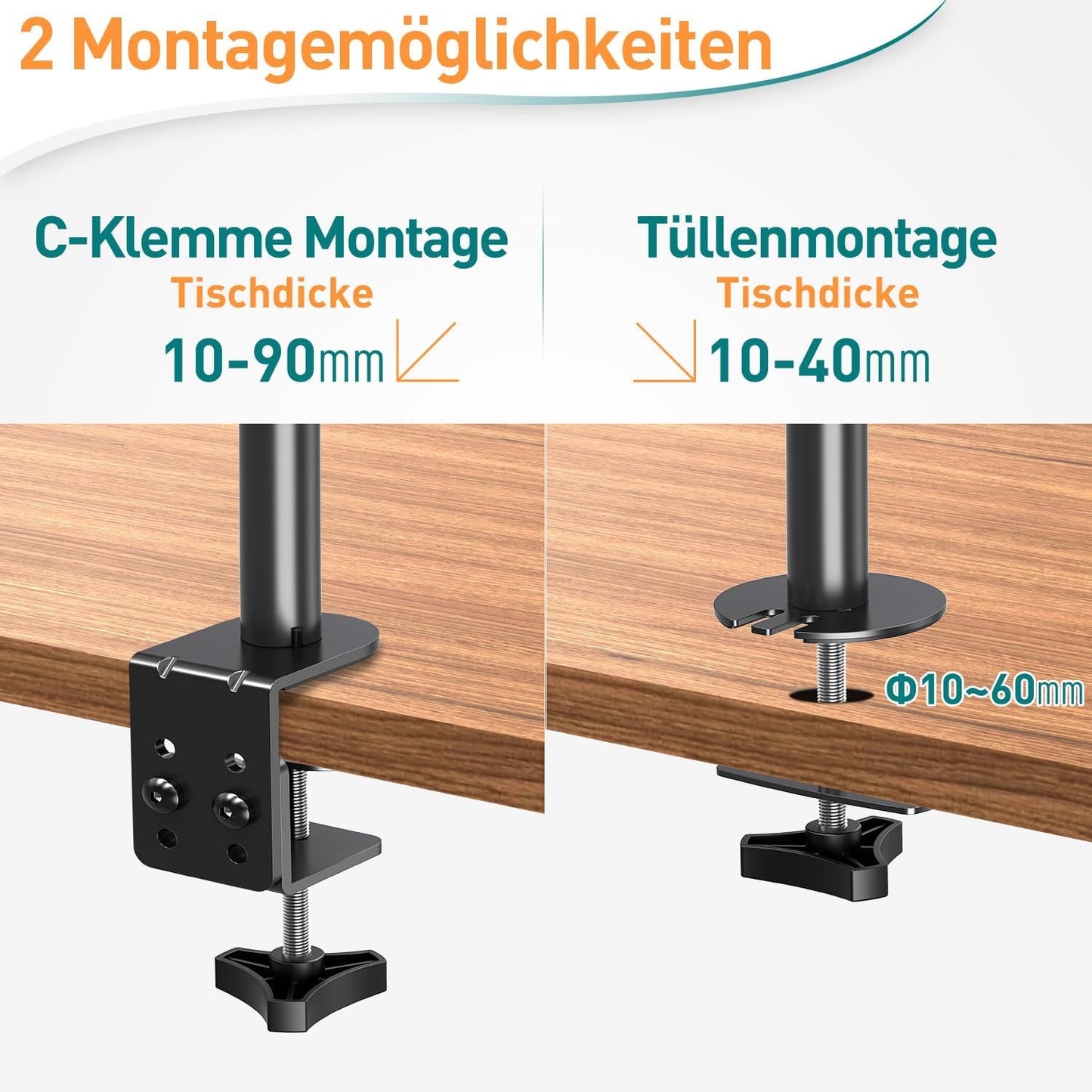 ELIVED Monitor Mount 2 Monitors for 13-32 Inch LED/LCD Screen from VESA 75/100, Dual Monitor Mount Tilting 160° Swivel 180° Height Adjustable Monitor Arm Desk 8 kg per Arm