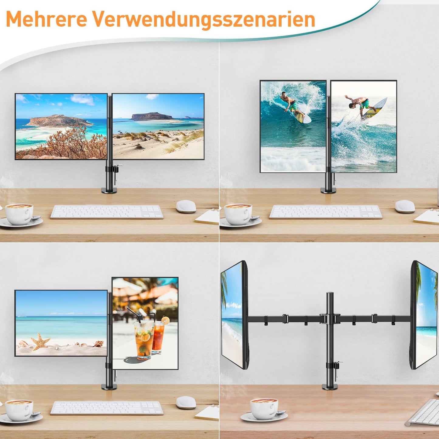 ELIVED Monitor Mount 2 Monitors for 13-32 Inch LED/LCD Screen from VESA 75/100, Dual Monitor Mount Tilting 160° Swivel 180° Height Adjustable Monitor Arm Desk 8 kg per Arm