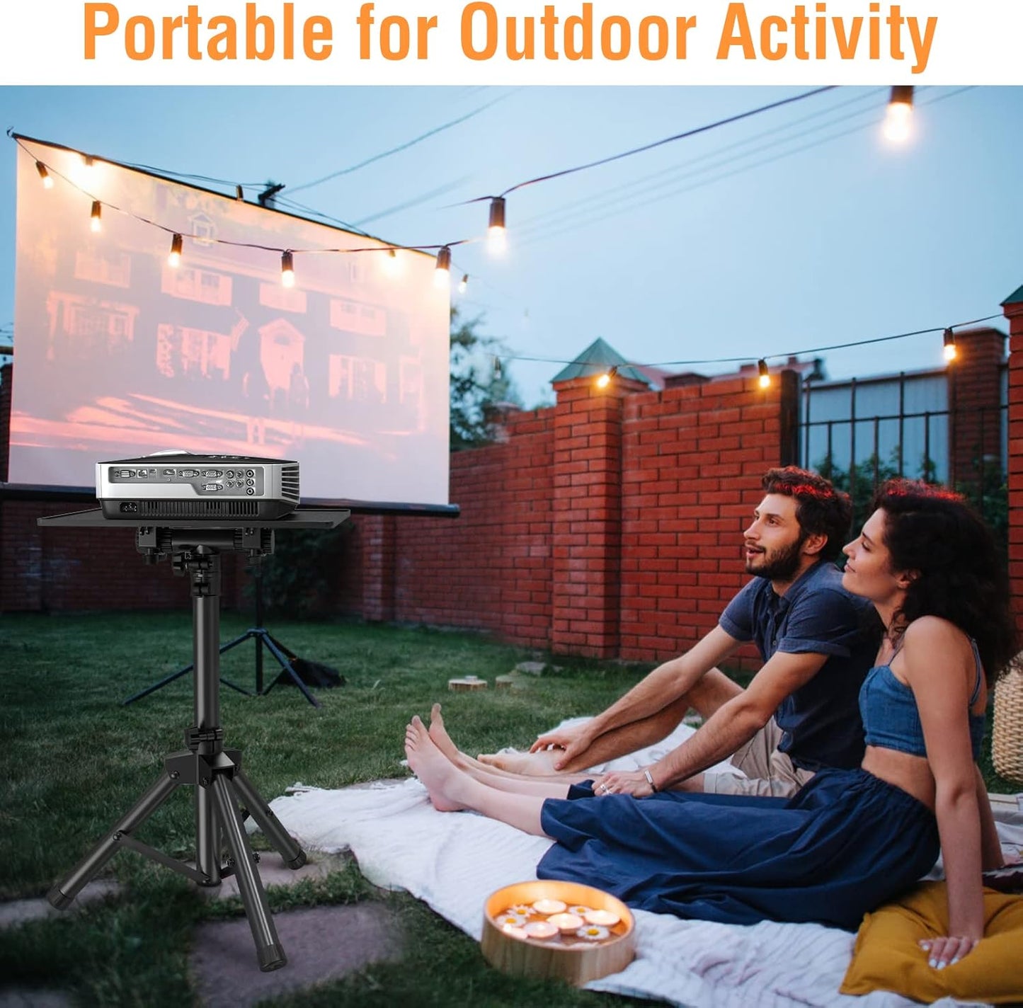 ELIVED Projector Stand - 21'' to 34'' Height Adjustable Portable Projector Tripod with 180° Tilting, Laptop Tripod Stand DJ Rack with Phone Holder for Home Office Stage Studio Outdoor Movies