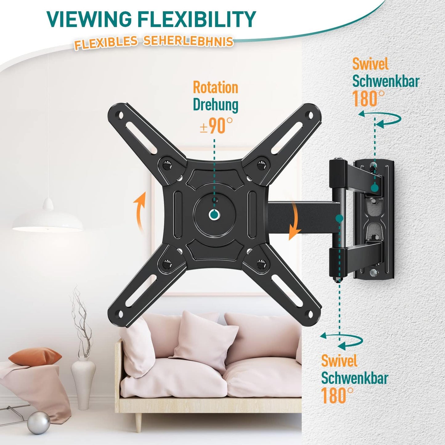 ELIVED EV012 TV Wall Mount Swivelling Tilting TV Wall Mount Extendible for Most 14-42 Inch LED, LCD, OLED TVs up to 15 kg with Max VESA 200 x 200 mm