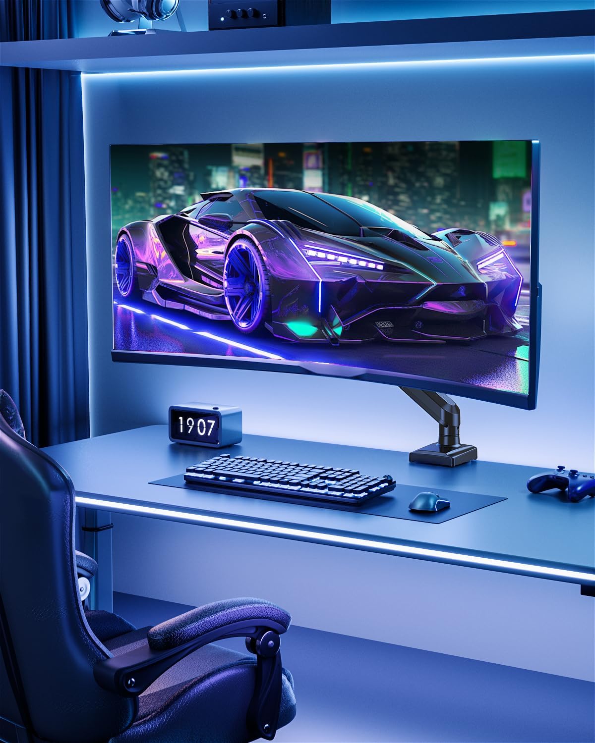 Freelift Single Arm Monitor Desk Mount for 13-32 inch Screen, Tool Free Height Adjustable Gas Spring Arm, Gaming Monitor Arm Holds 2-9kg, VESA 75 & 100mm, C-clamp & Grommet Options, Black