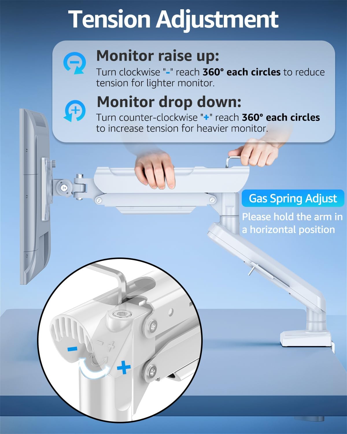 Freelift Single Arm Monitor Desk Mount for 13-32 inch Screen, Tool Free Height Adjustable Gas Spring Arm, Gaming Monitor Arm Holds 2-9kg, VESA 75 & 100mm, C-clamp & Grommet Options, White