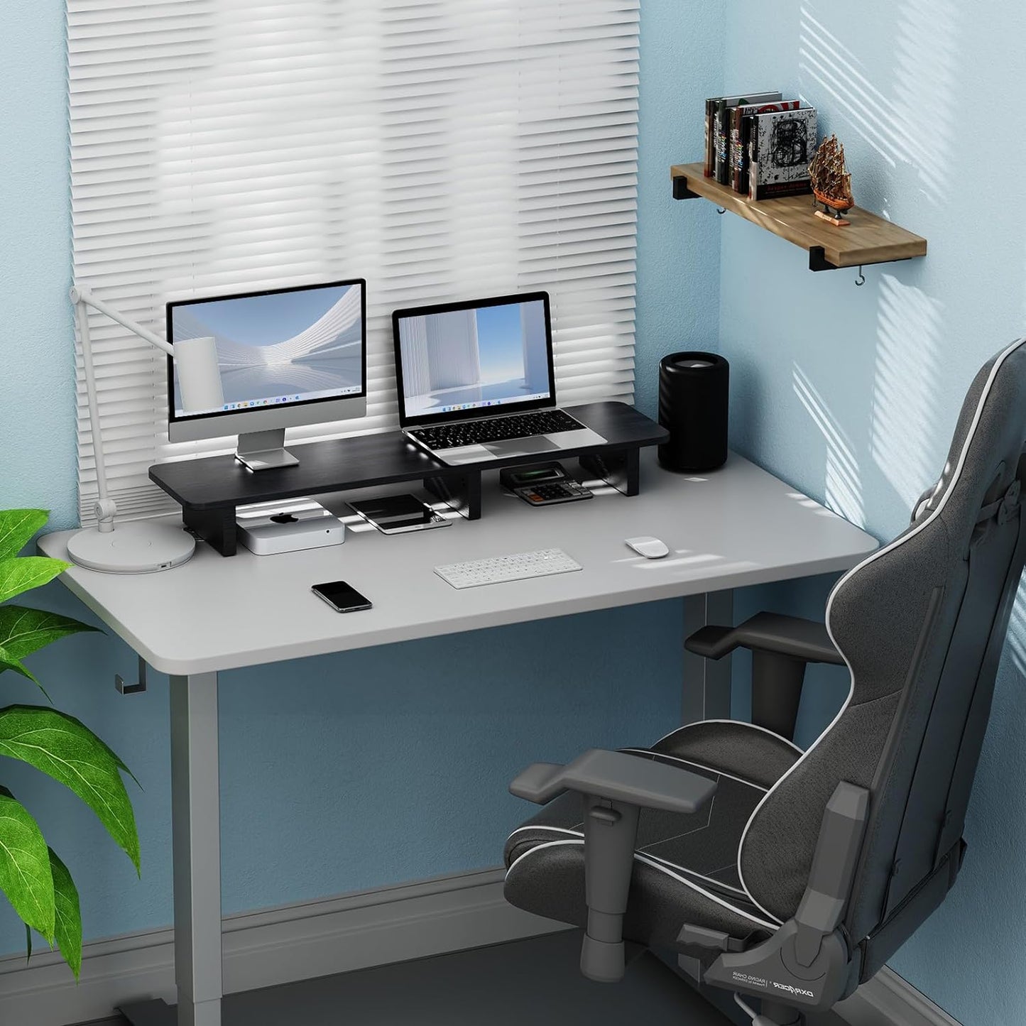 Ergofoucs Dual Monitor Stand, 39 inch Large Monitor Stand Riser for 2 Monitors, Wood Computer Monitor Stand for Desk with Storage Space for Office Assessories